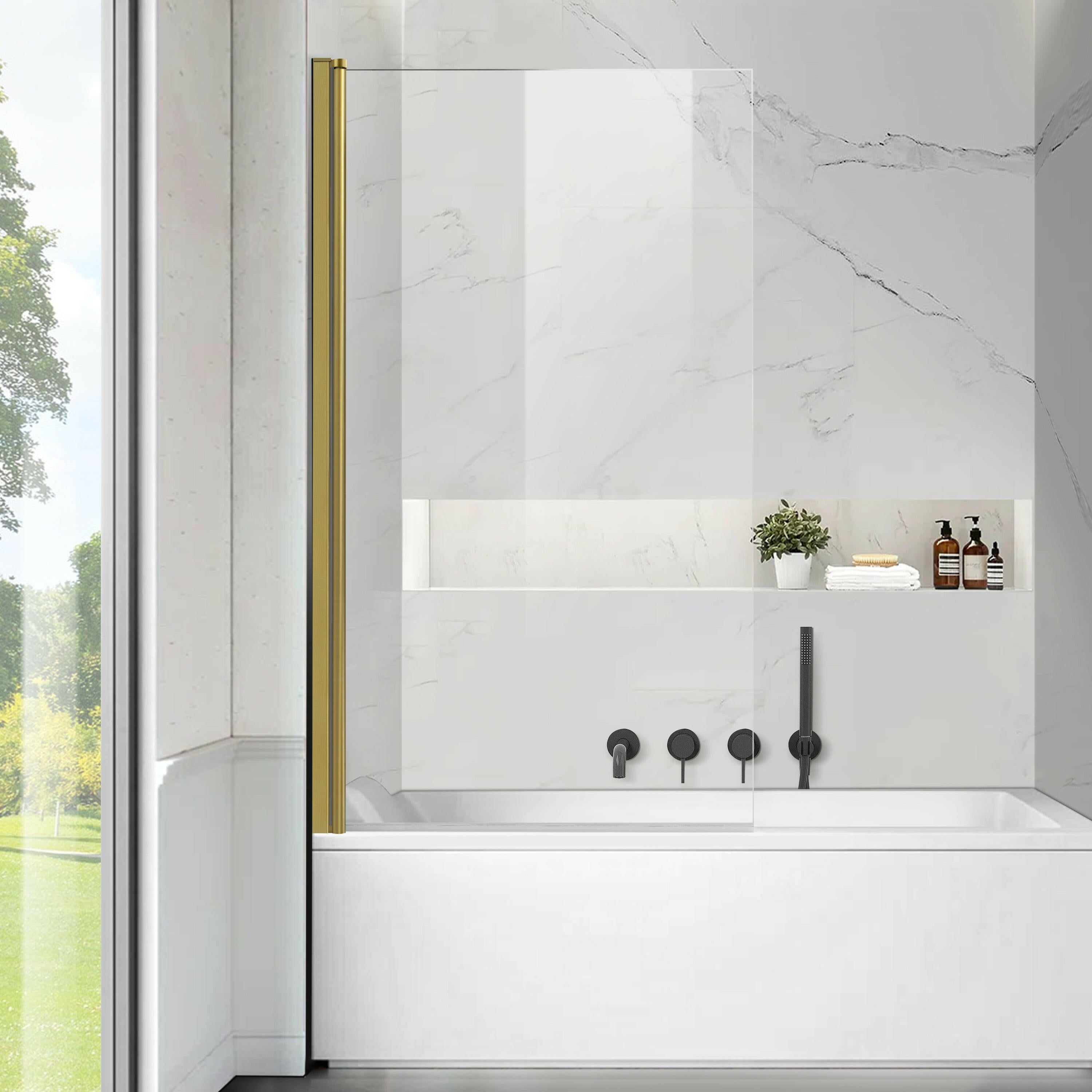 30" W x 55" H Frameless Pivot Bathtub Screen Serene B24 #Color_Brushed Gold