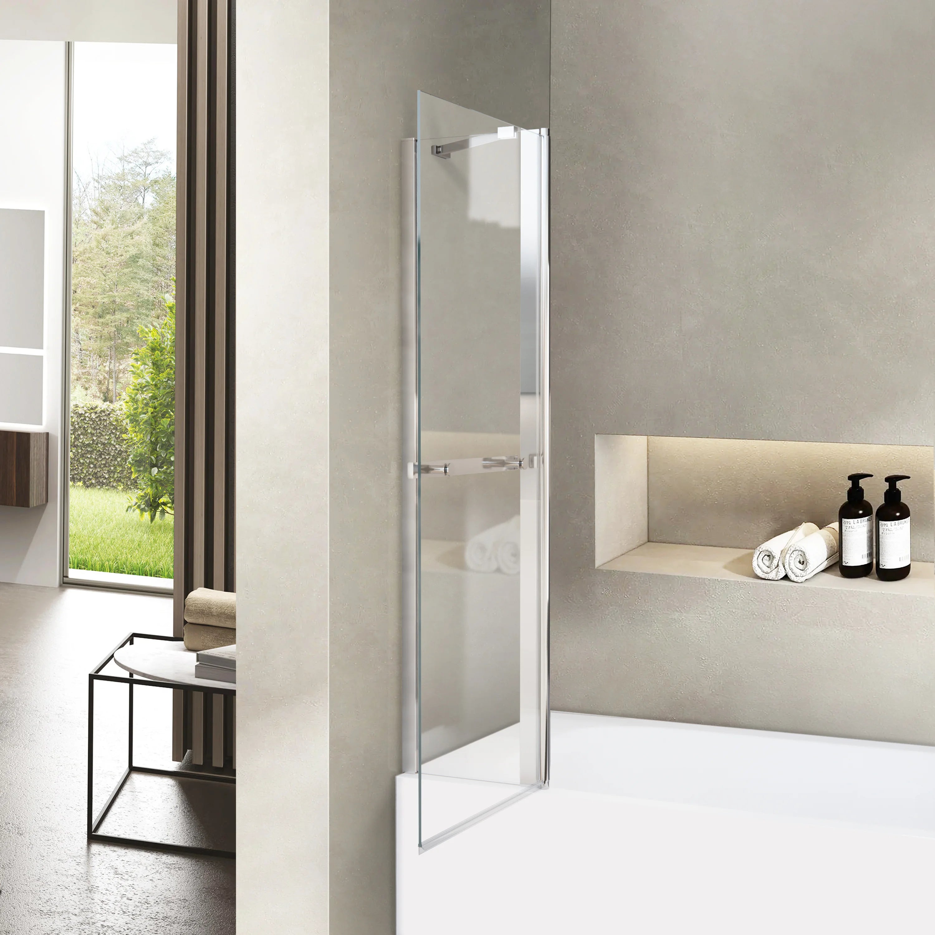 36" W x 55" H Frameless Pivot Bathtub Screen Serene B2 #Color_Polished Chrome