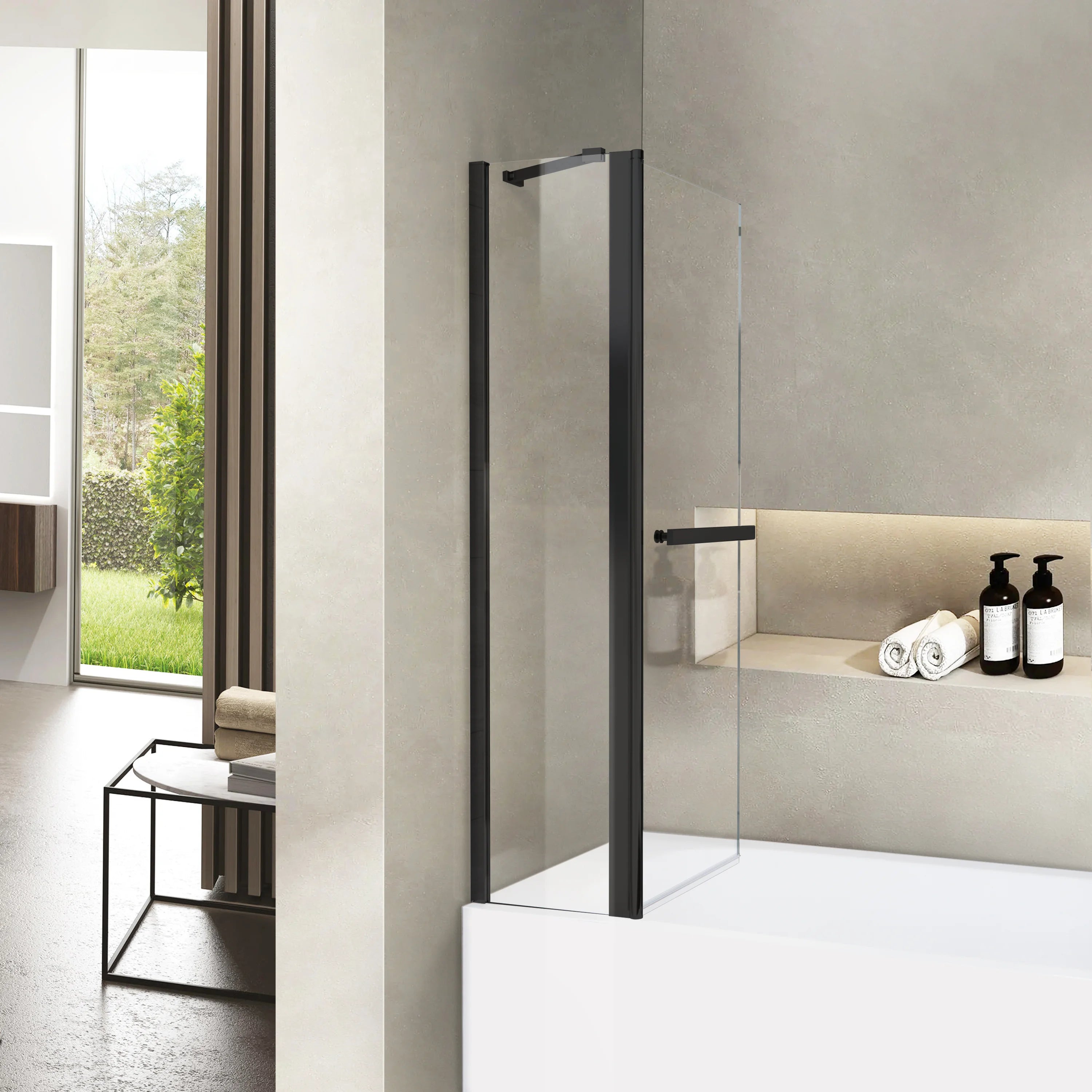 36" W x 55" H Frameless Pivot Bathtub Screen Serene B25 #Color_Matte Black