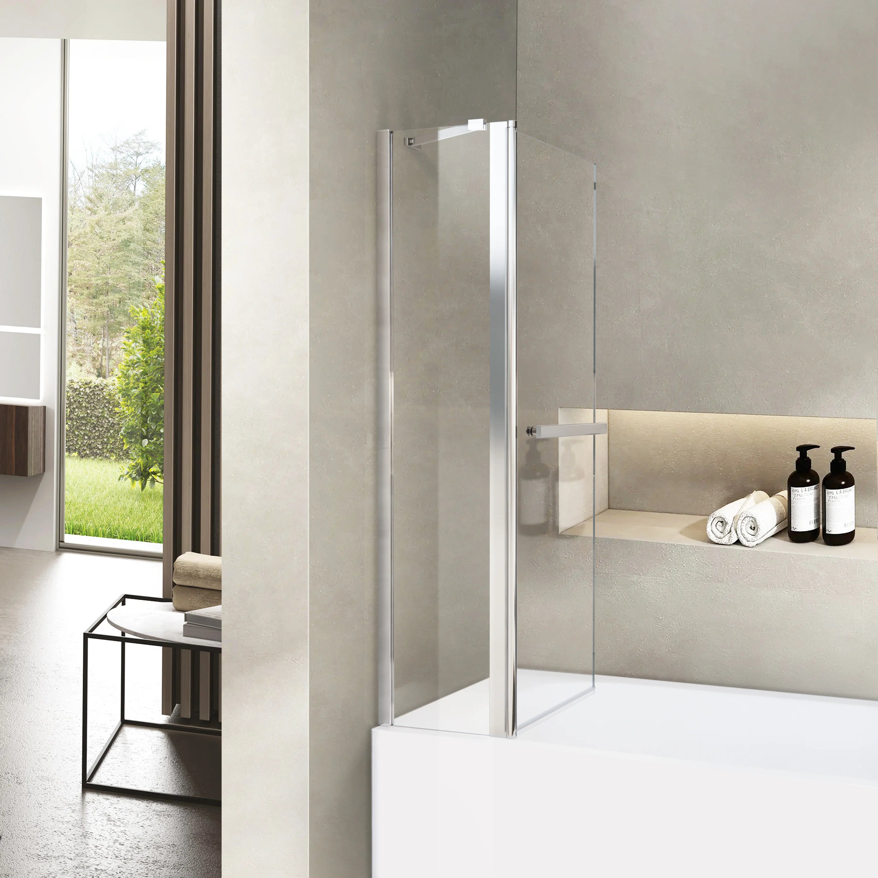 36" W x 55" H Frameless Pivot Bathtub Screen Serene B2 #Color_Polished Chrome