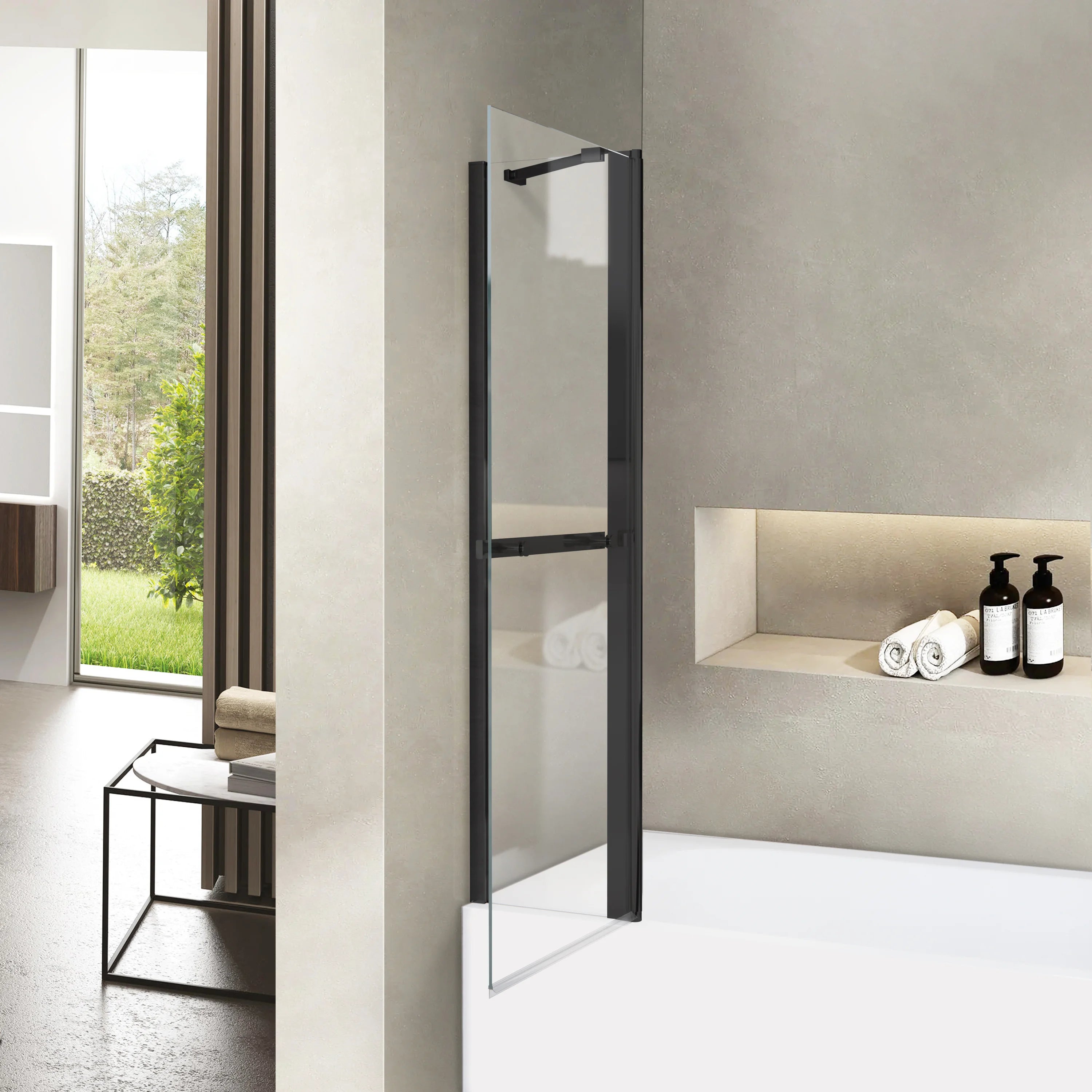 36" W x 55" H Frameless Pivot Bathtub Screen Serene B25 #Color_Matte Black