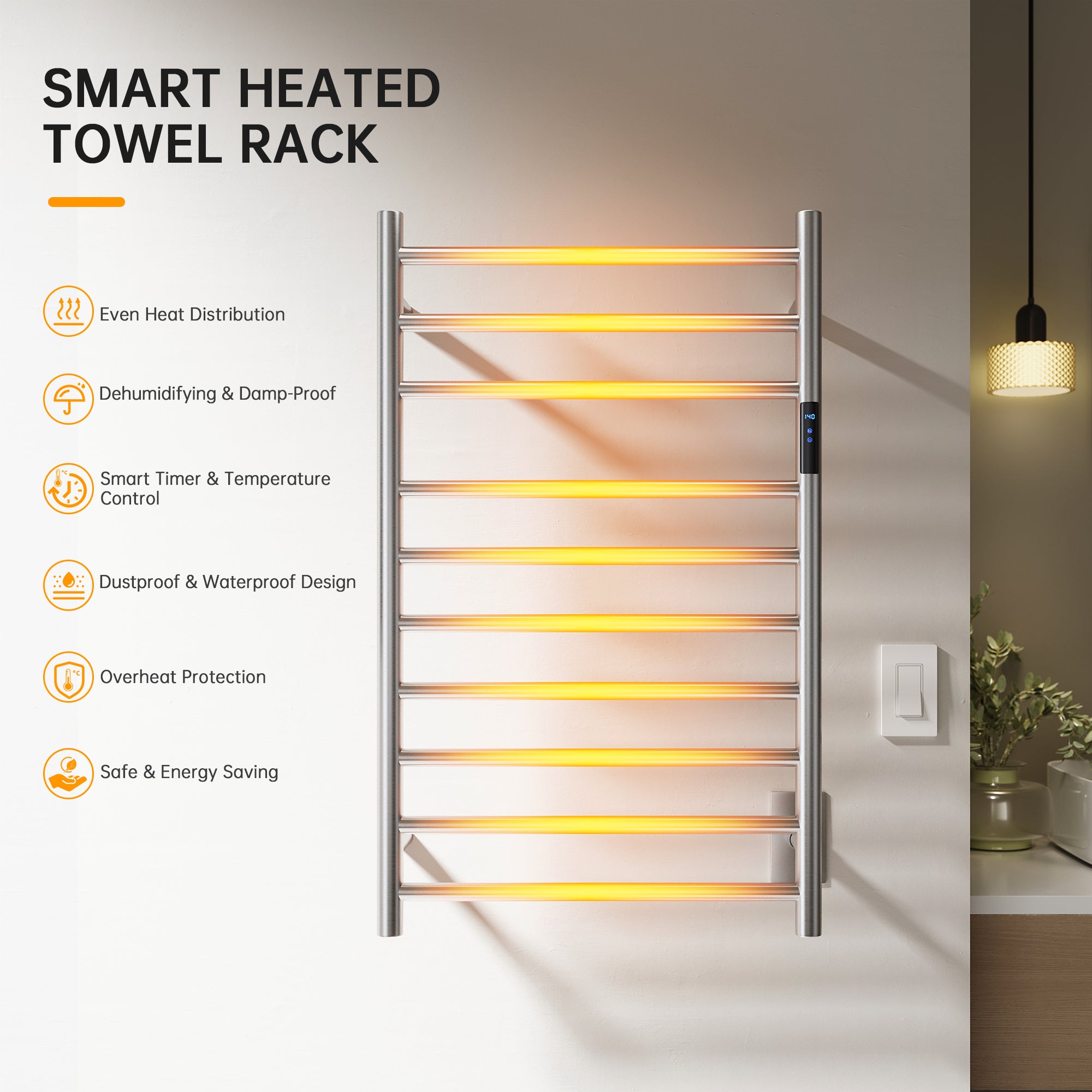 20.9" x 33.9" Electric Heated Towel Bar #Color_Brushed Nickel