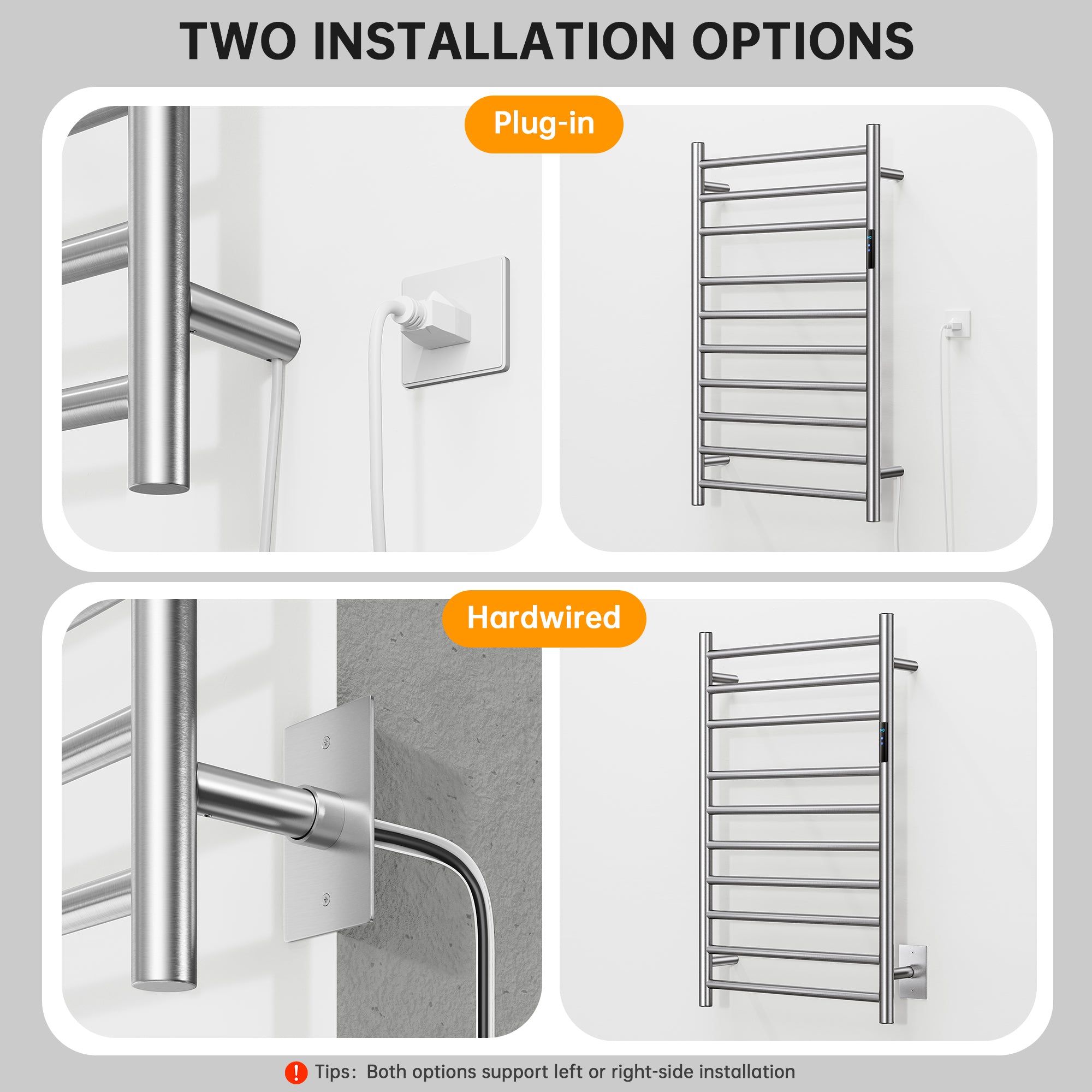 20.9" x 33.9" Electric Heated Towel Bar #Color_Brushed Nickel