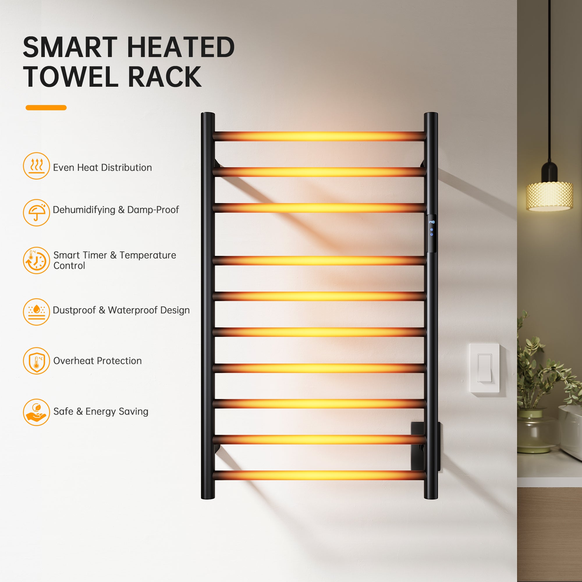 20.9" x 33.9" Electric Heated Towel Bar #Color_Matte Black