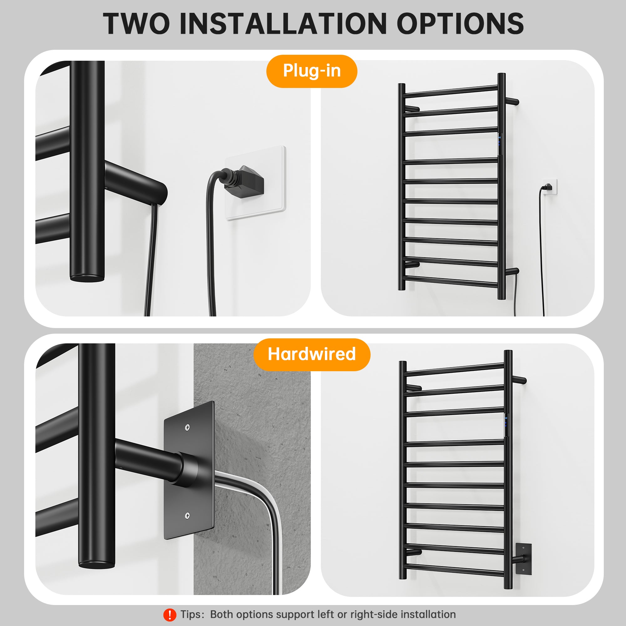20.9" x 33.9" Electric Heated Towel Bar #Color_Matte Black