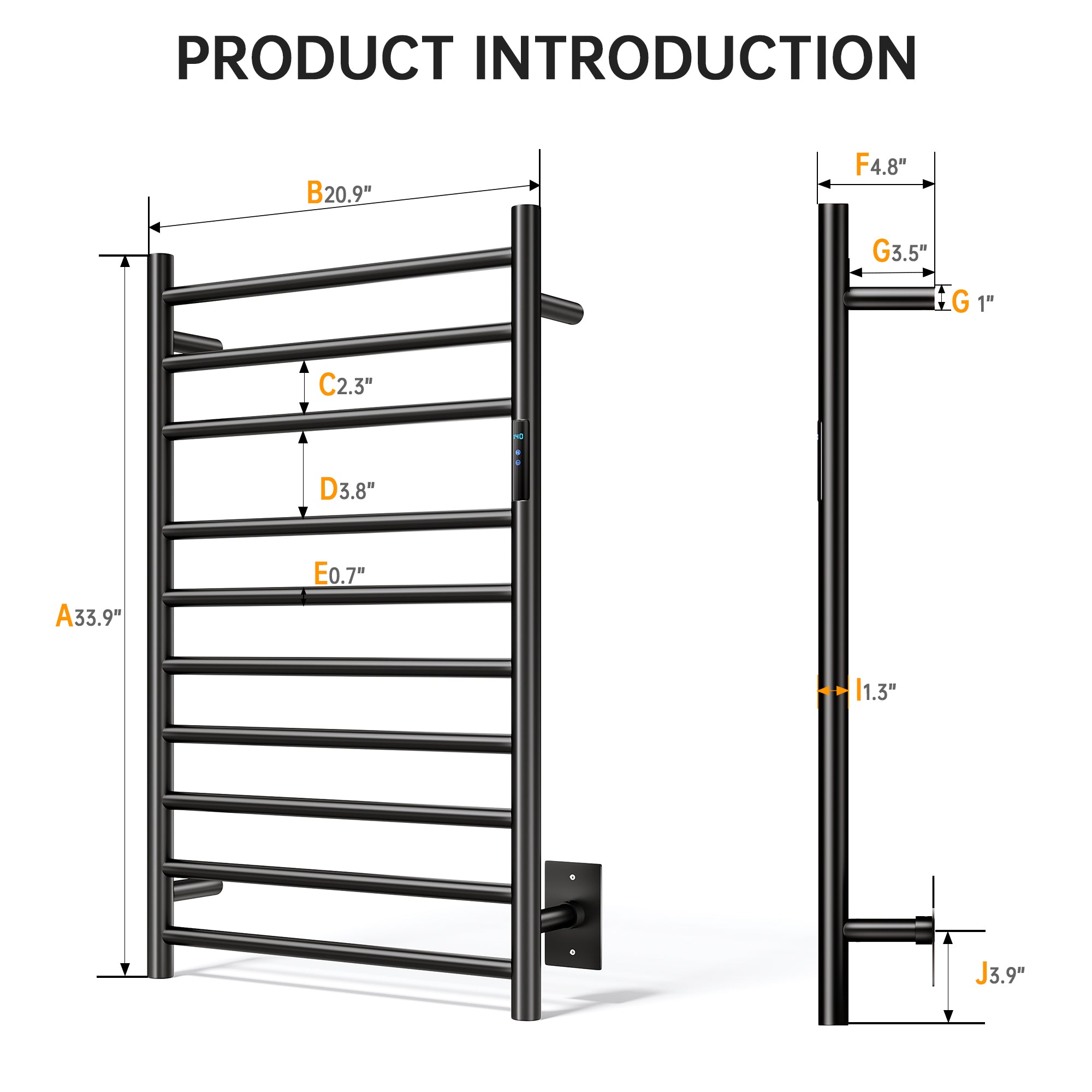 20.9" x 33.9" Electric Heated Towel Bar #Color_Matte Black