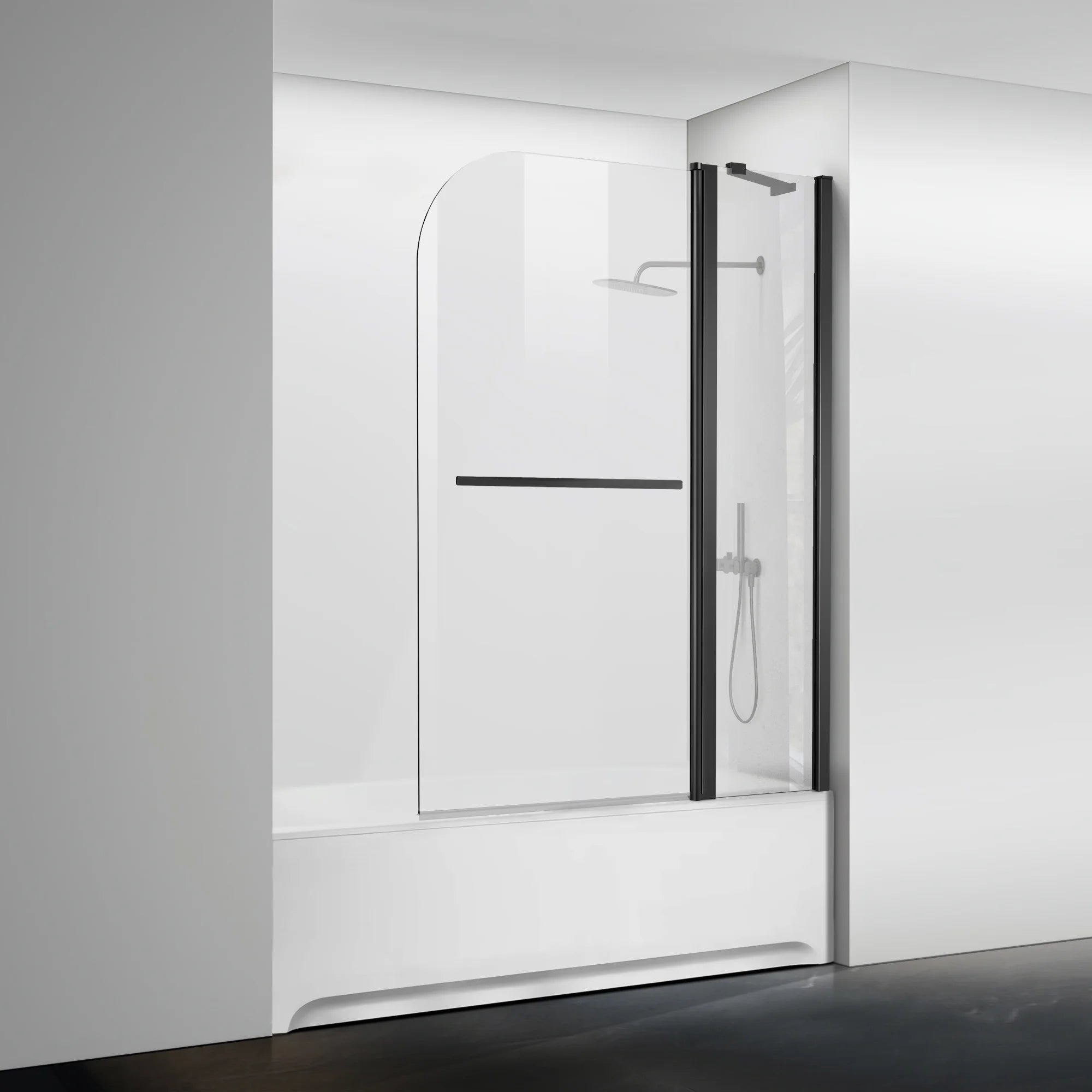 43" W x 58" H Frameless Pivot Foldable Bathtub Door Misty J5 #Color_Matte Black