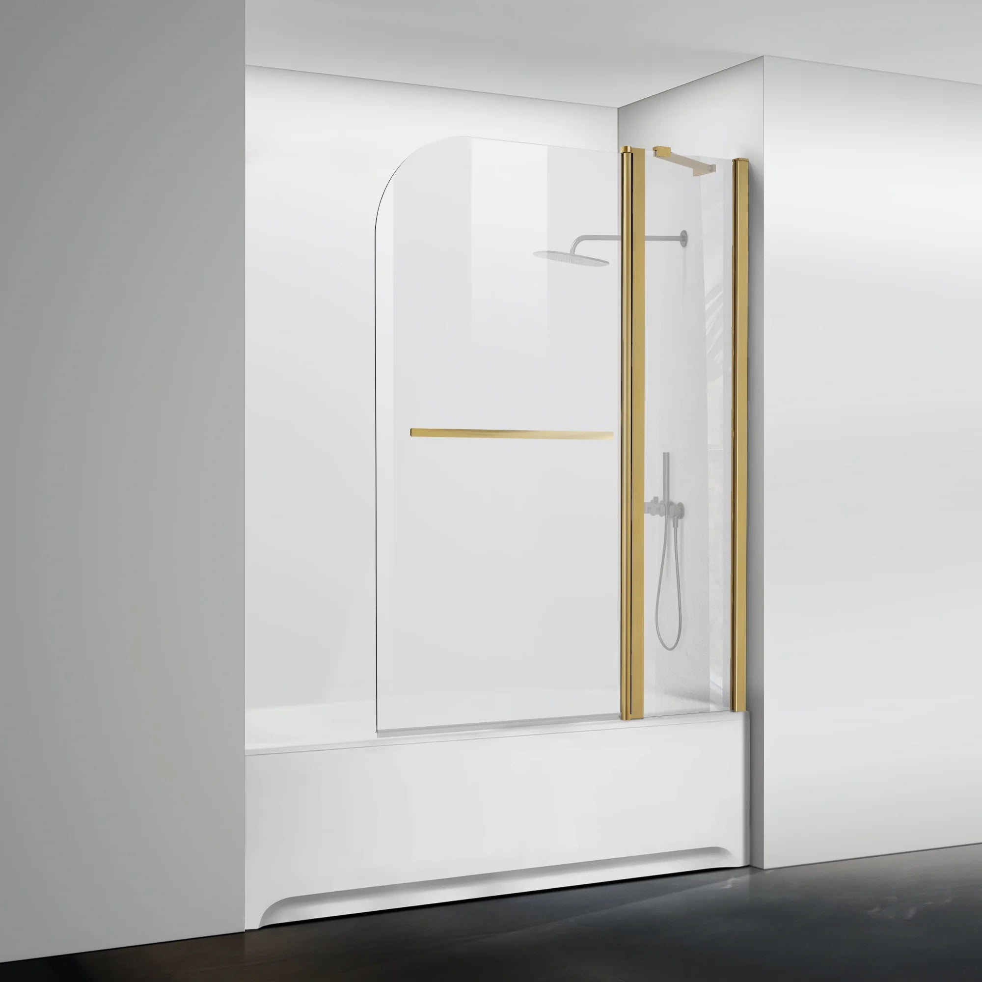 43" W x 58" H Frameless Pivot Foldable Bathtub Door Misty J6 #Color_Brushed Gold