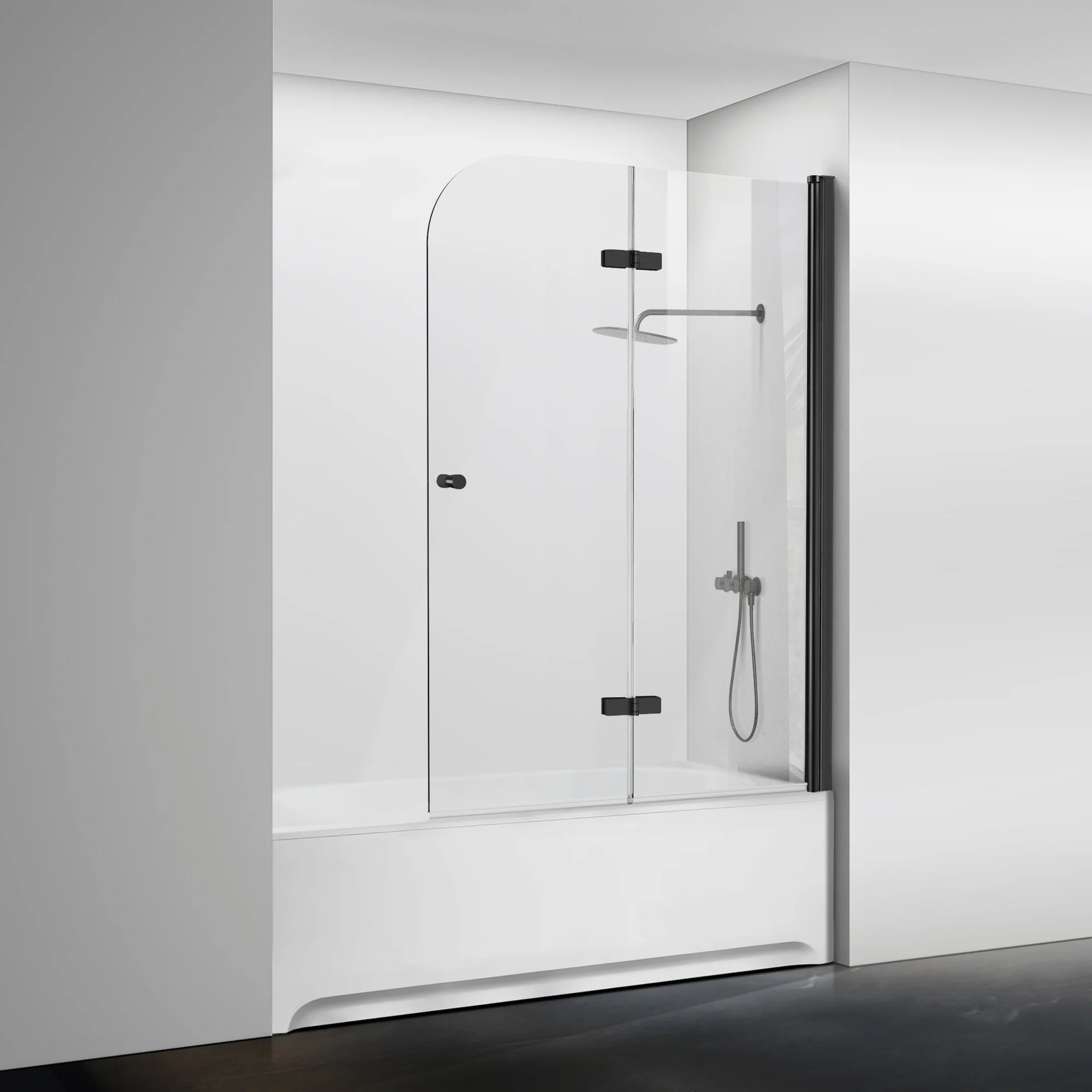 43" W x 58" H Frameless Hinged Bi-Fold Bathtub Door Misty J29 #Color_Matte Black