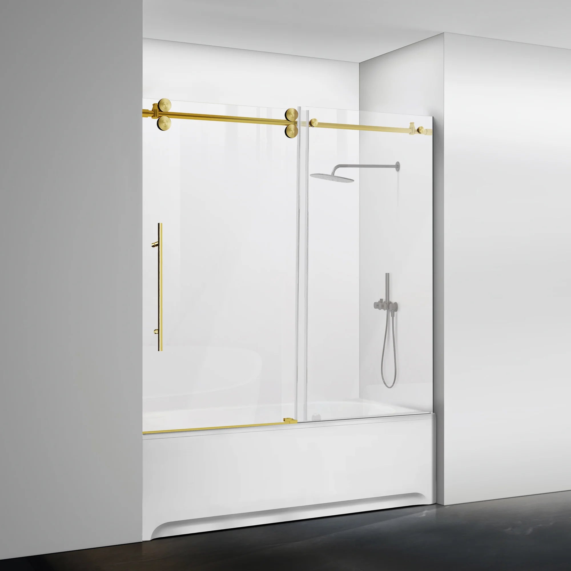 Frameless Single Sliding Bathtub Door Roller J8 #Color_Brushed Gold
