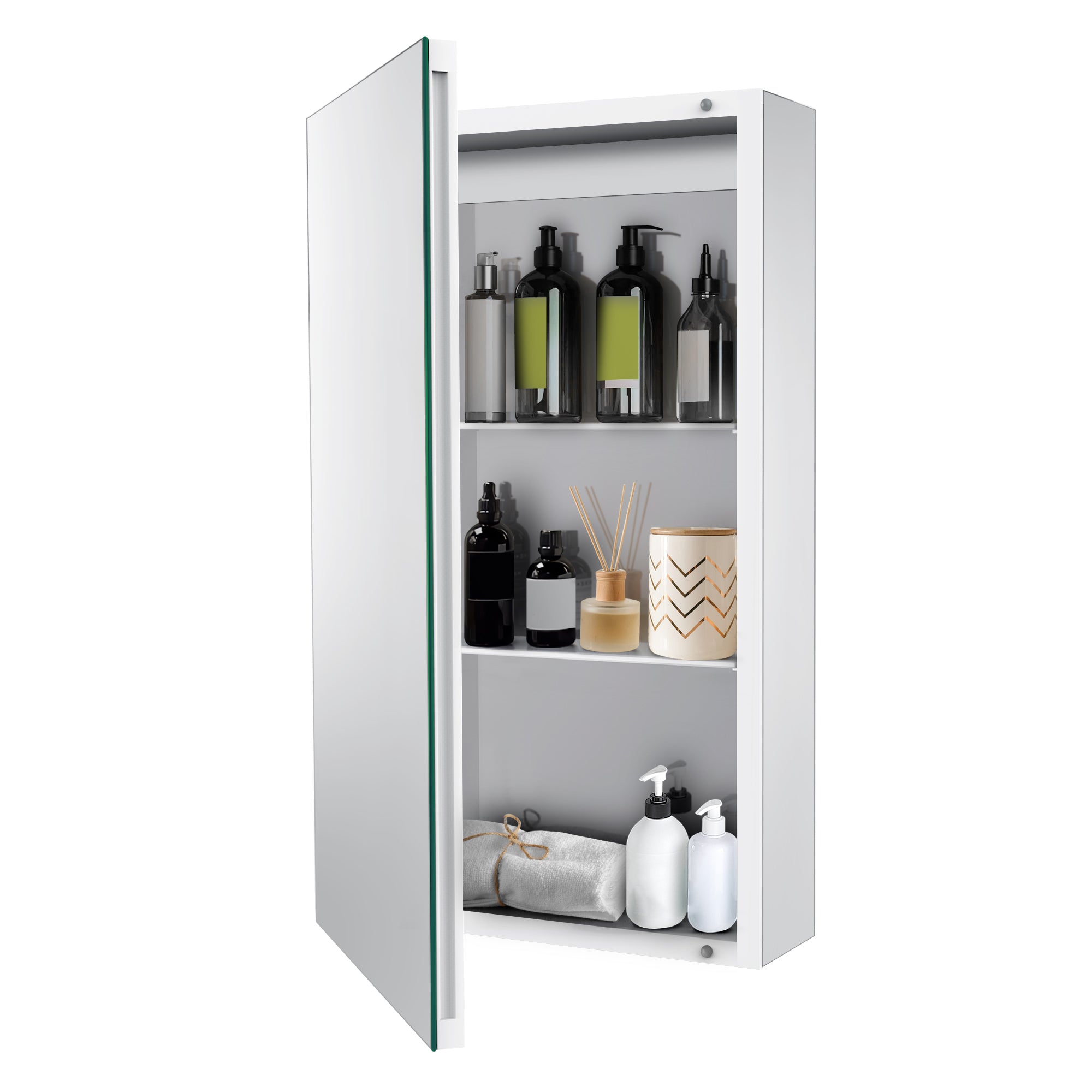 15"/16"/20" Single Door Medicine Cabinet with Soft - Close, Dual - Sided Mirrors, Adjustable Shelves & Aluminum Frame - Medicine Cabinets - AquivaCoast Showers - Medicine Cabinets - Mirror - Surface/ Recessed Mount