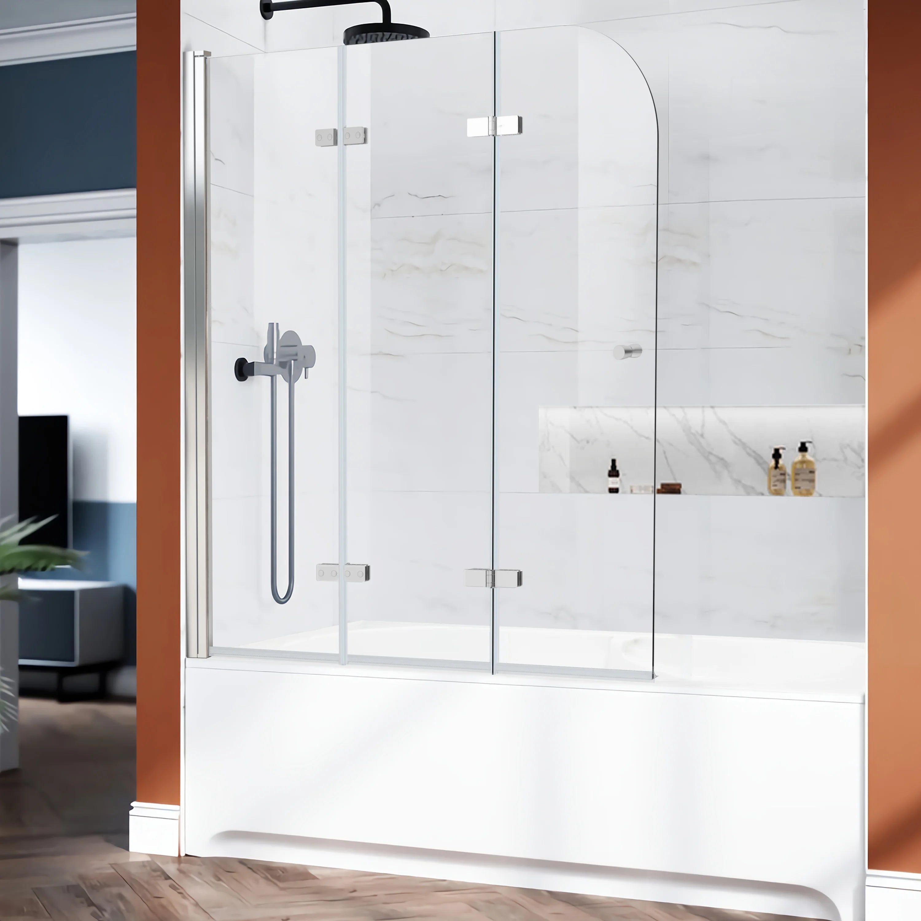 51.2"-51.8" W x 59" H Semi-Frameless Hinged Bi-Fold Bathtub Door Misty A18 #Color_Chrome