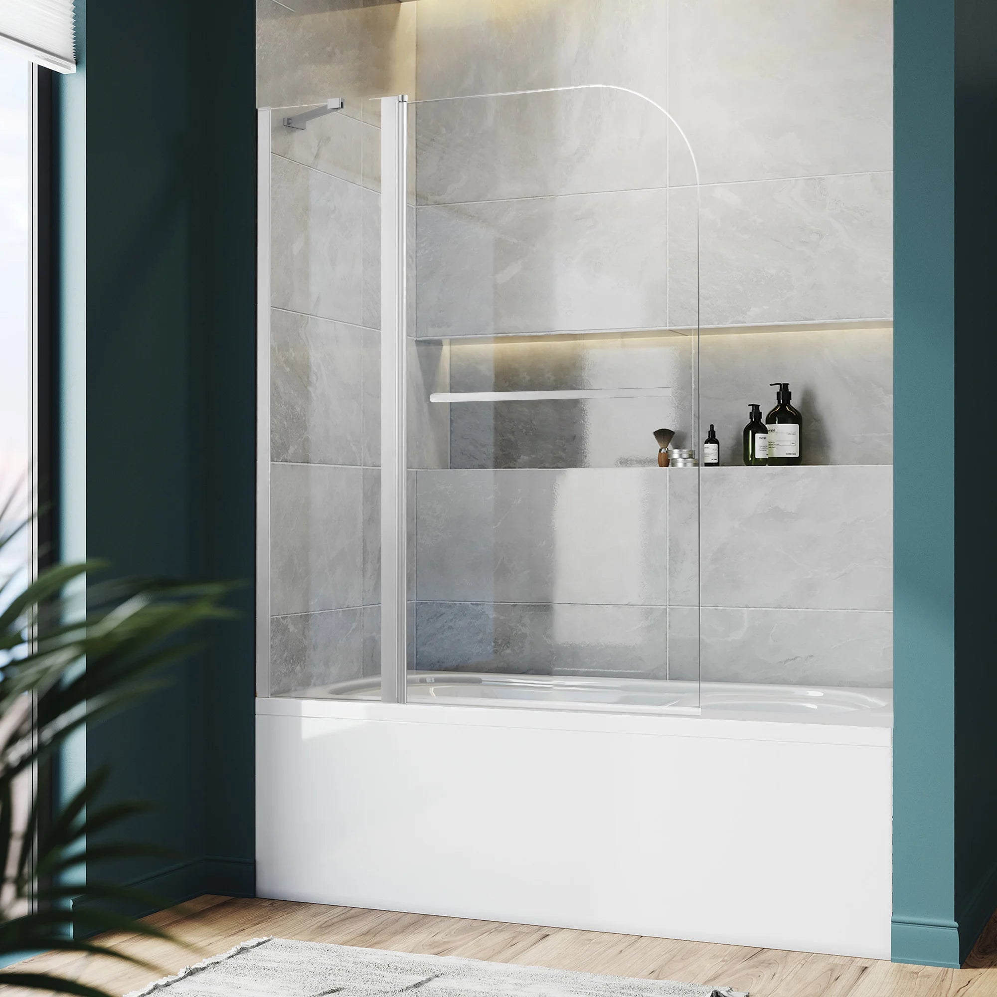 43" W x 58" H Frameless Pivot Foldable Bathtub Door Misty J4 #Color_Polished Chrome
