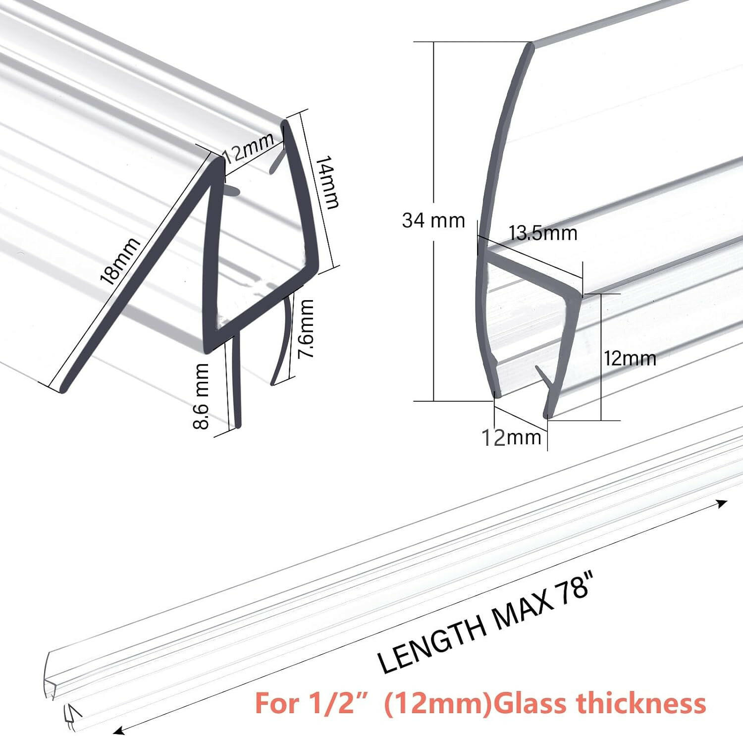 Door Seal Door Seal H-Type JT1-3 - AquivaCoast #Size_1/2"(12mm) / 78" Long