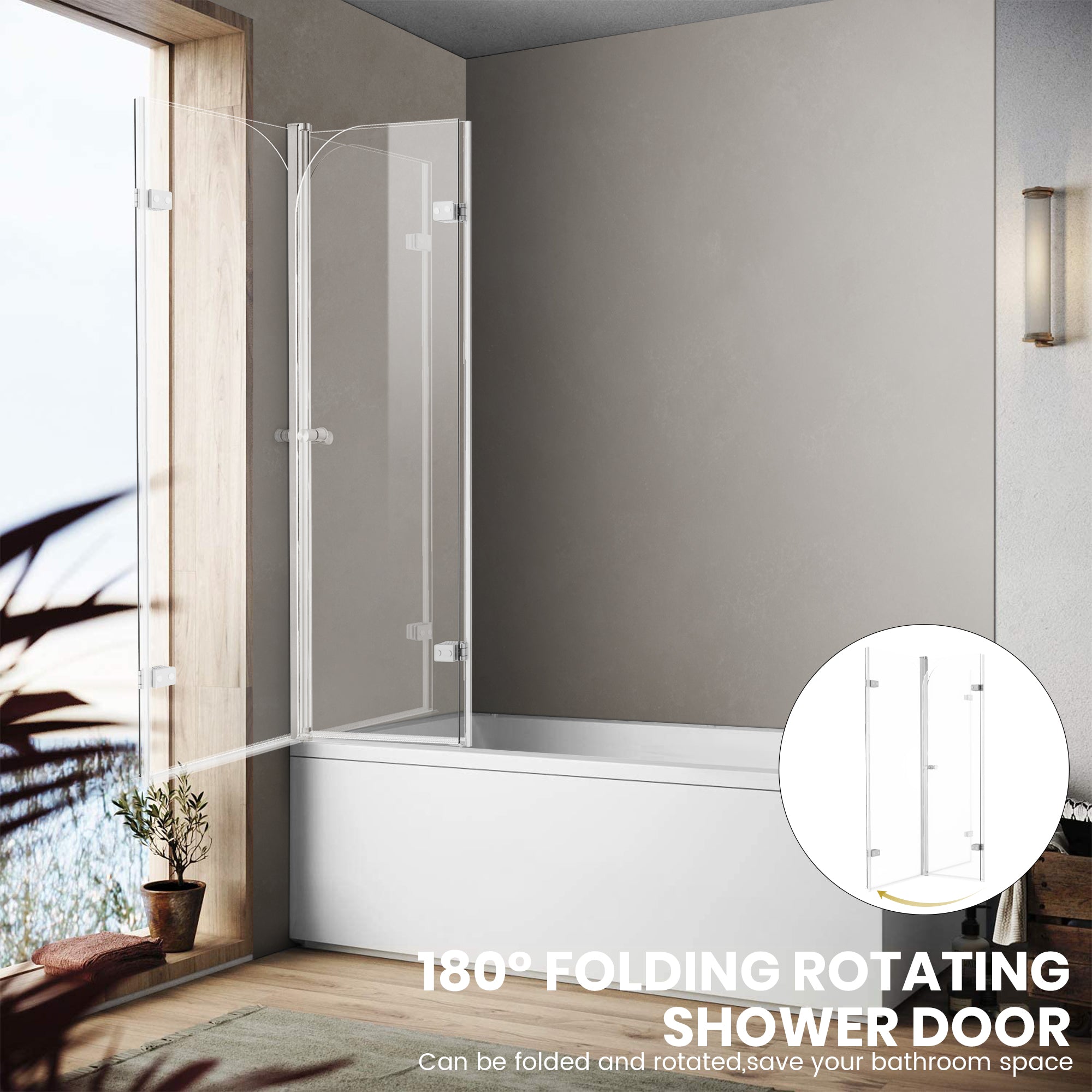 43" W x 58" H Frameless Hinged Bi-Fold Bathtub Door Misty J28 #Color_Polished Chrome