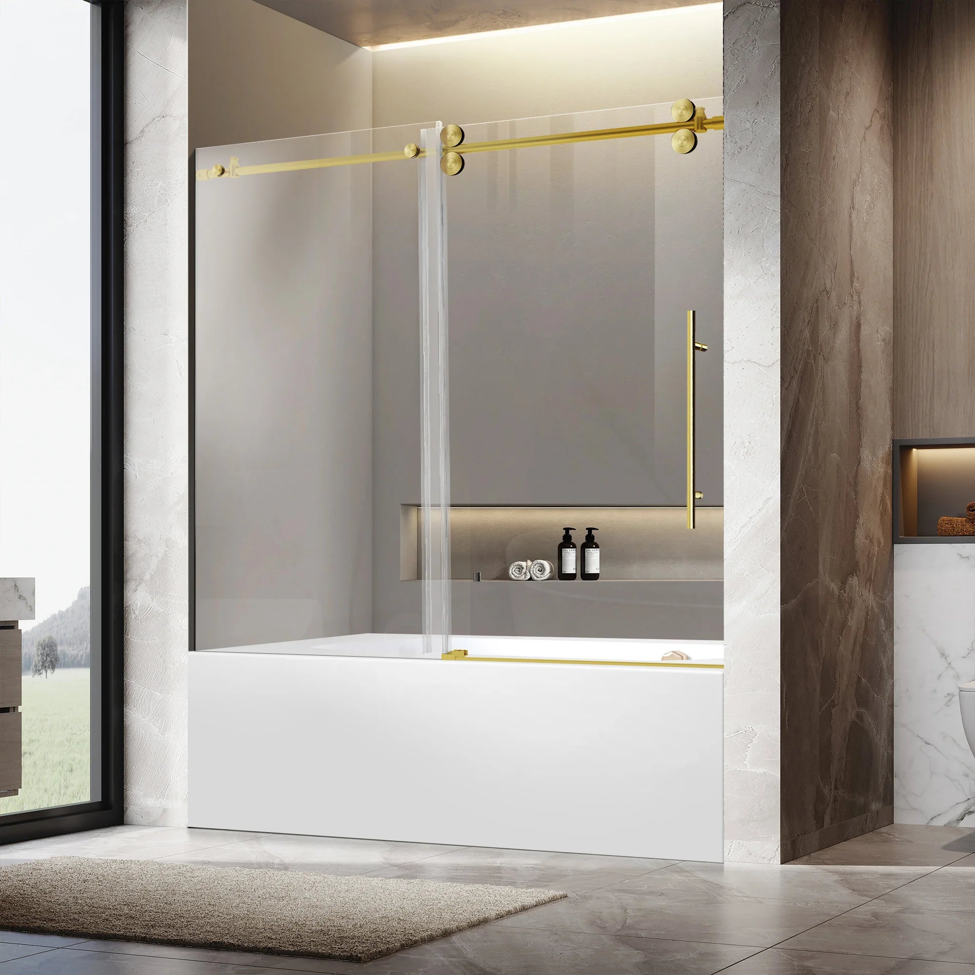 Frameless Single Sliding Bathtub Door Roller J8 #Color_Brushed Gold