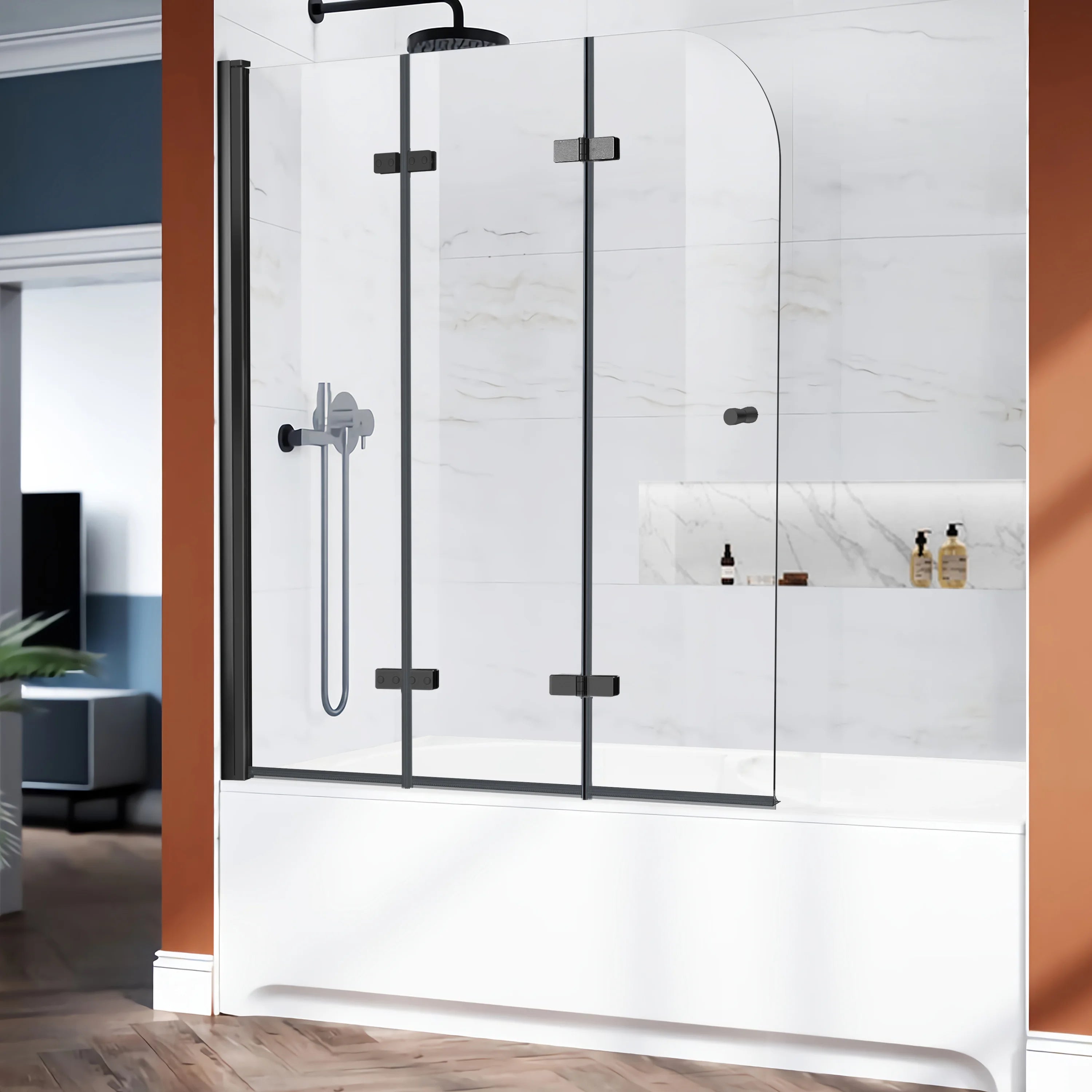 51.2"-51.8" W x 59" H Semi-Frameless Hinged Bi-Fold Bathtub Door Misty X17 #Color_Matte Black