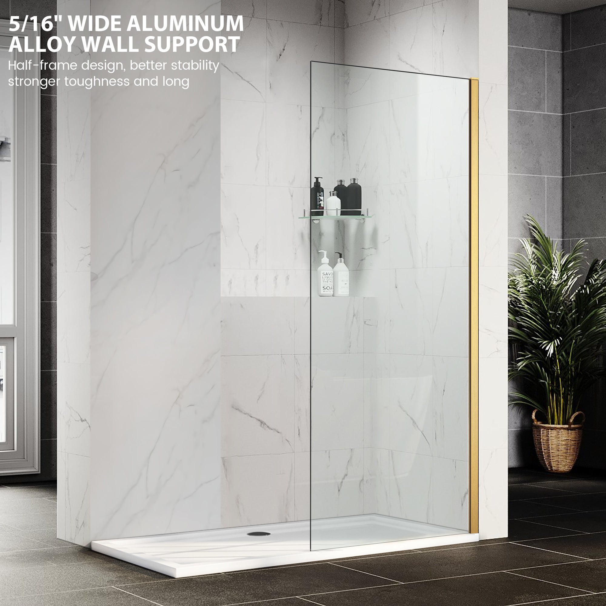 34" x 74" Frameless Shower Scree Meteor X13-BG #Color_Brushed Gold