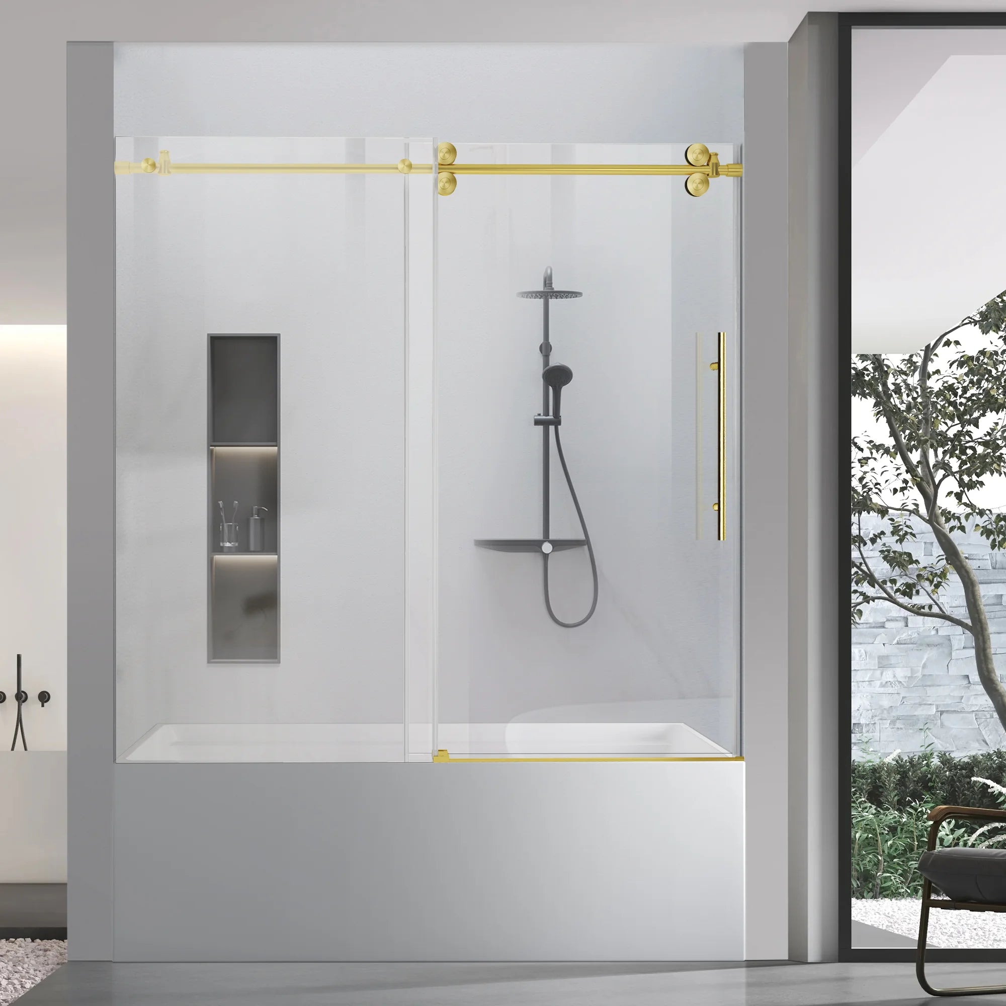 Frameless Single Sliding Bathtub Door Roller J8 #Color_Brushed Gold