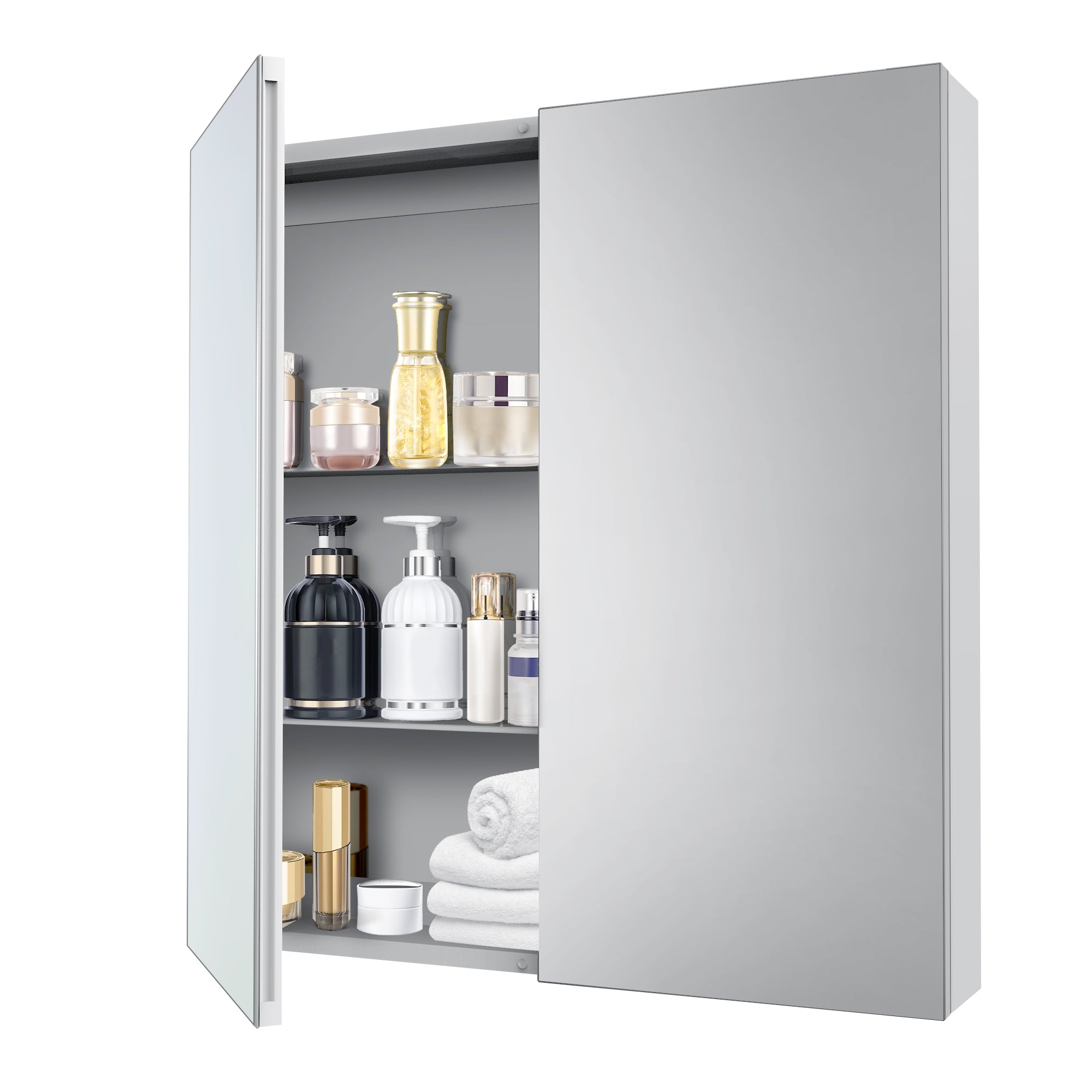 30" × 31.5" Double Door Medicine Cabinet with Soft - Close, Dual - Sided Mirrors, Adjustable Shelves & Aluminum Frame - Medicine Cabinets - AquivaCoast Showers - Medicine Cabinets - Mirror - Surface/ Recessed Mount