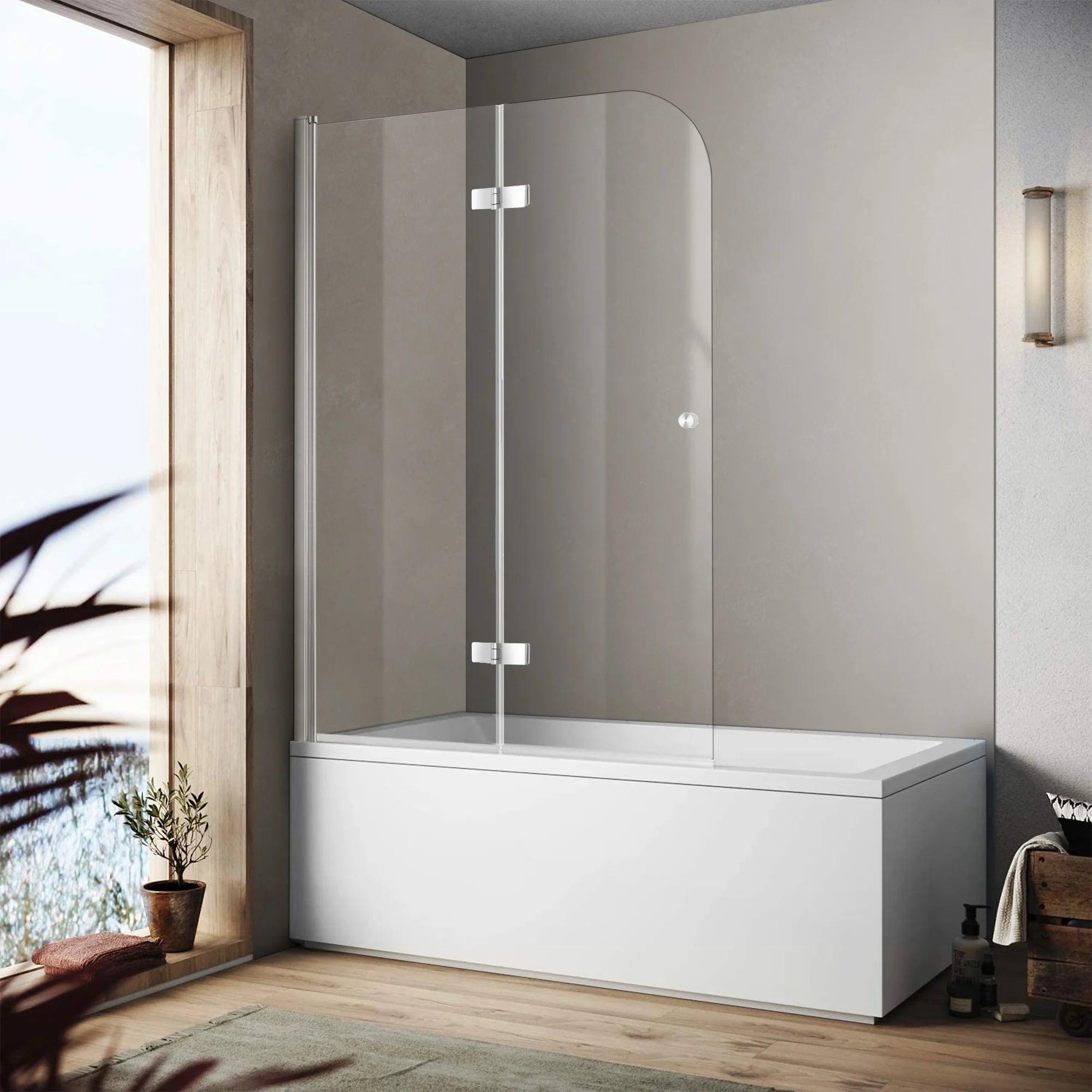 43" W x 58" H Frameless Hinged Bi-Fold Bathtub Door Misty J28 #Color_Polished Chrome