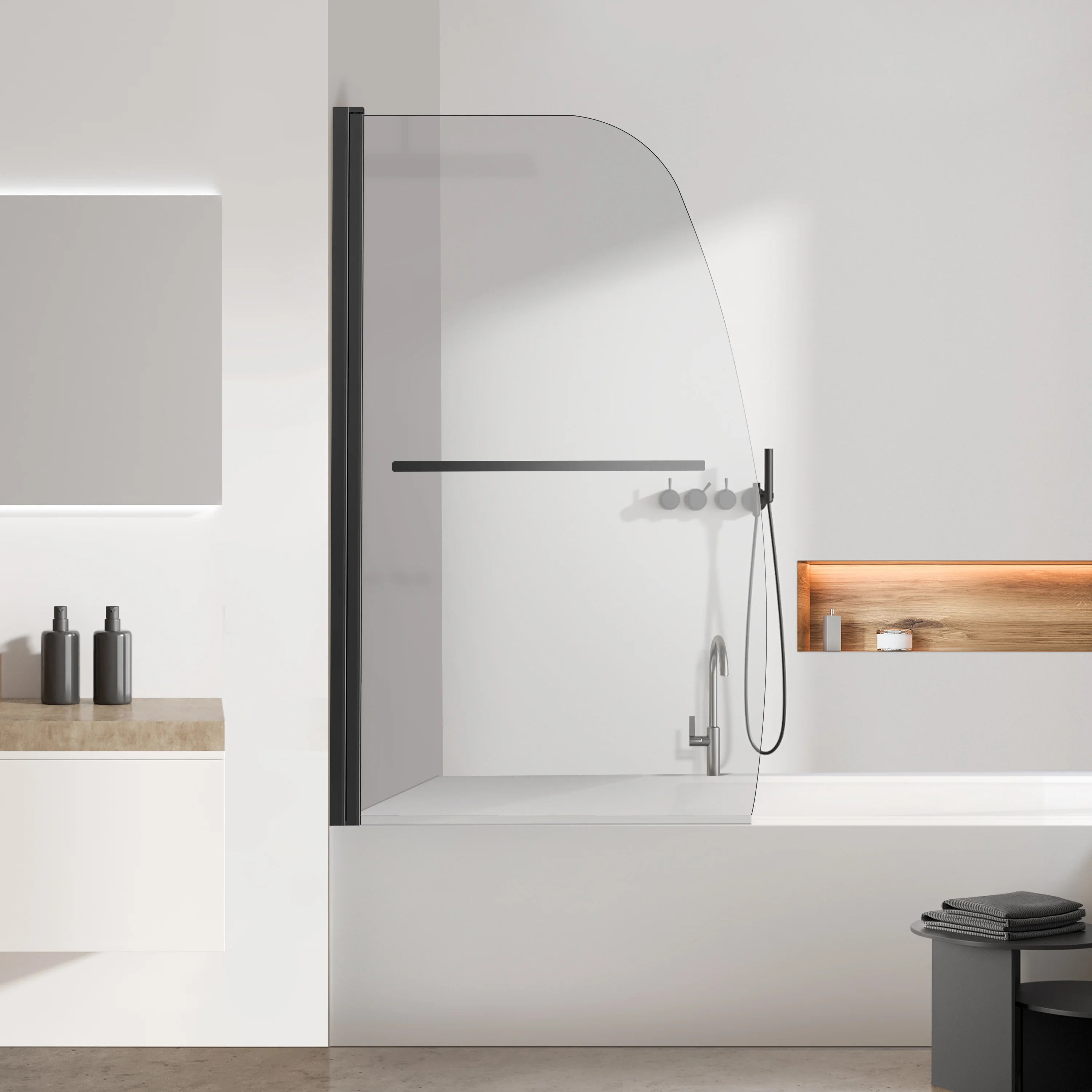 34" W x 58" H Frameless Pivot Bathtub Screen Misty X1 #Color_Matte Black