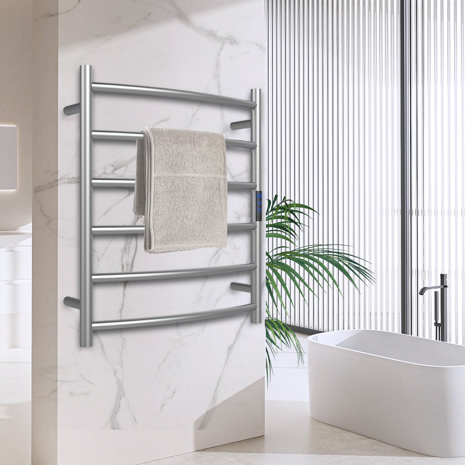 23.6" x 27.6" Curved Electric Heated Towel Bar #Color_Brushed Nickel