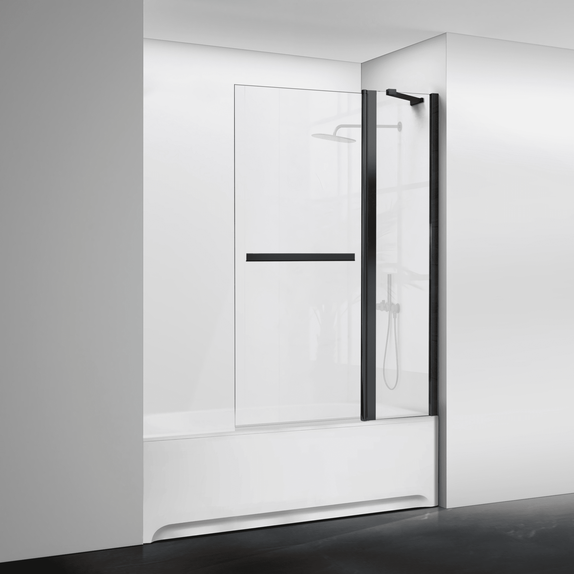 36" W x 55" H Frameless Pivot Bathtub Screen Serene B25 #Color_Matte Black