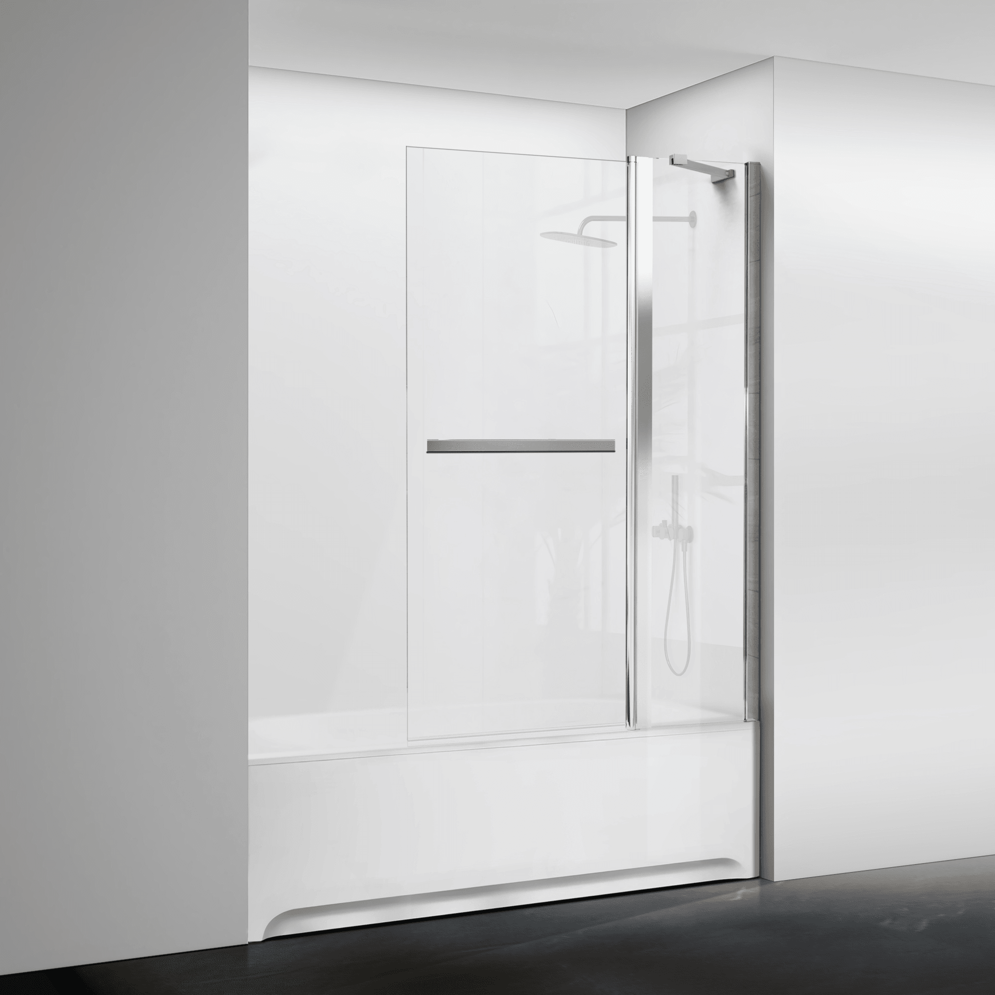 36" W x 55" H Frameless Pivot Bathtub Screen Serene B2 #Color_Polished Chrome