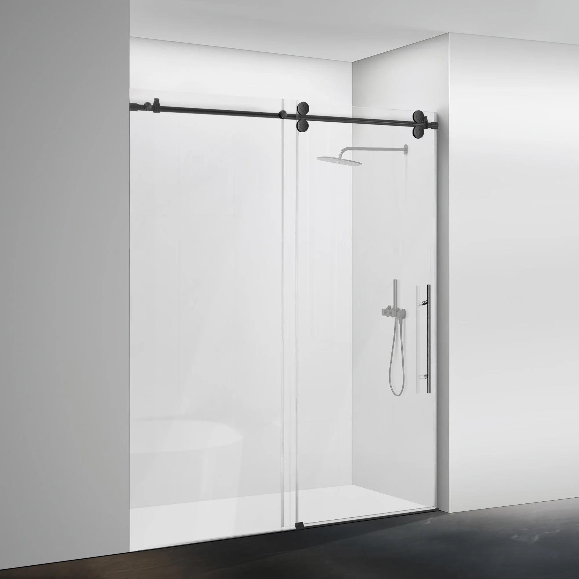 56"-60" W x 76" H Frameless Single Sliding Shower Door Roller J9 #Color_Matte Black