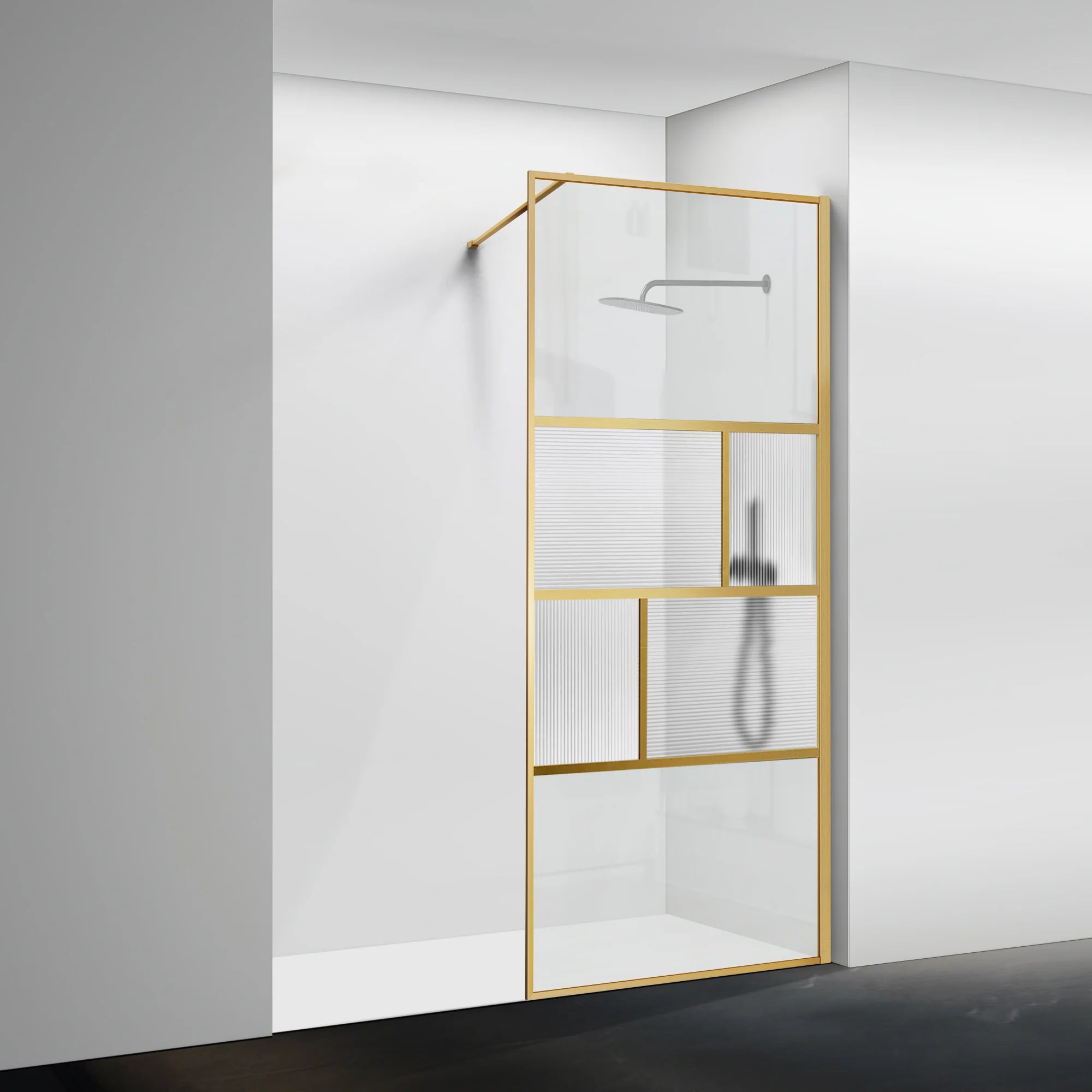 34" W x 74" H Walk-In Framed Fixed Shower Screen #Color_Brushed Gold