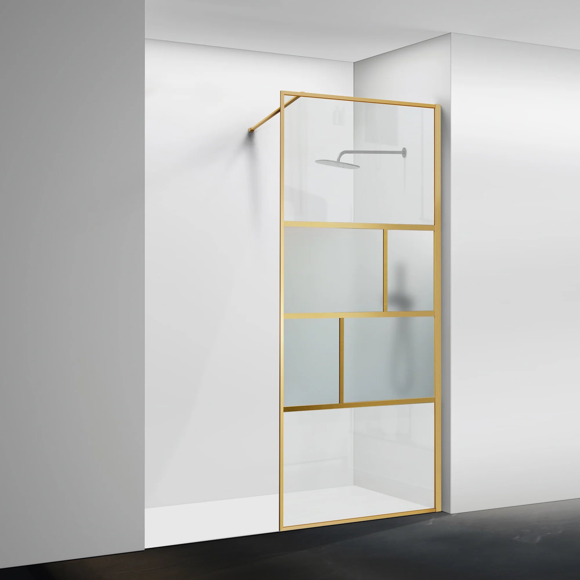 34" W x 74" H Walk-In Framed Fixed Shower Screen #Color_Brushed Gold