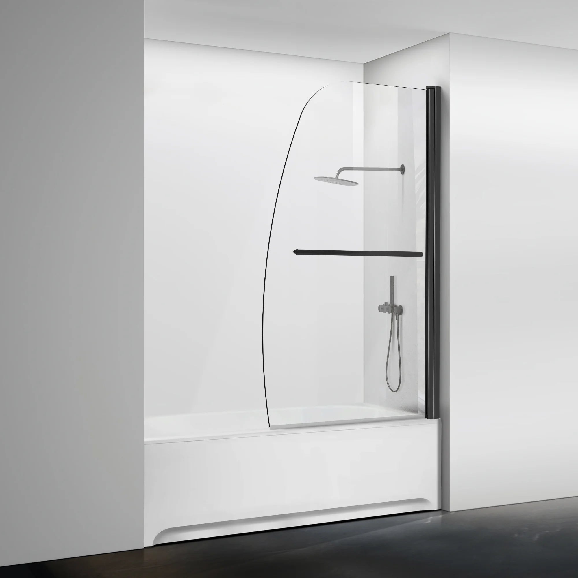 34" W x 58" H Frameless Pivot Bathtub Screen Misty X1 #Color_Matte Black