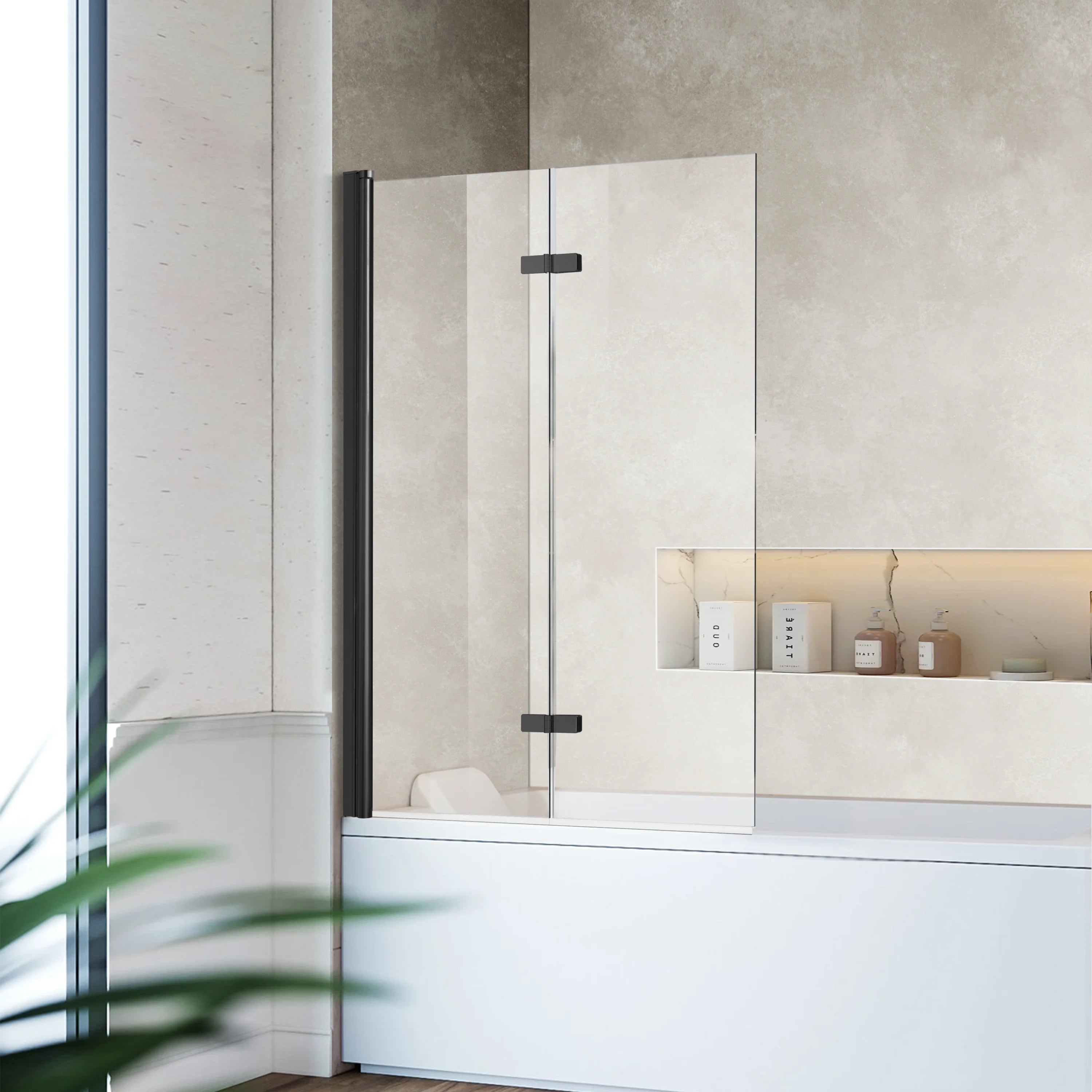 30" W x 55" H Frameless Bi-Fold Hinged Bathtub Door Serene B27 #Color_Matte Black