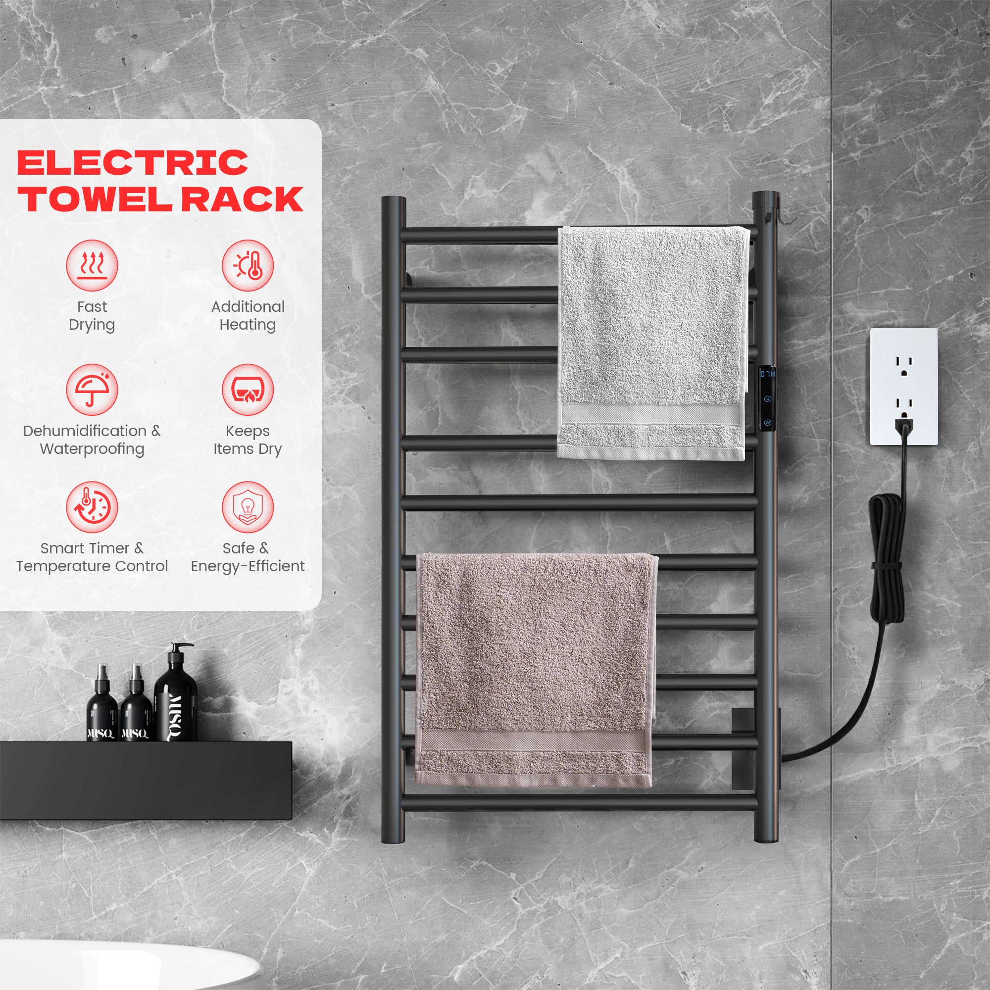 10 - Bar Round Towel Warmer AT6 - Towel Warmer - AquivaCoast Showers - Towel Warmer -