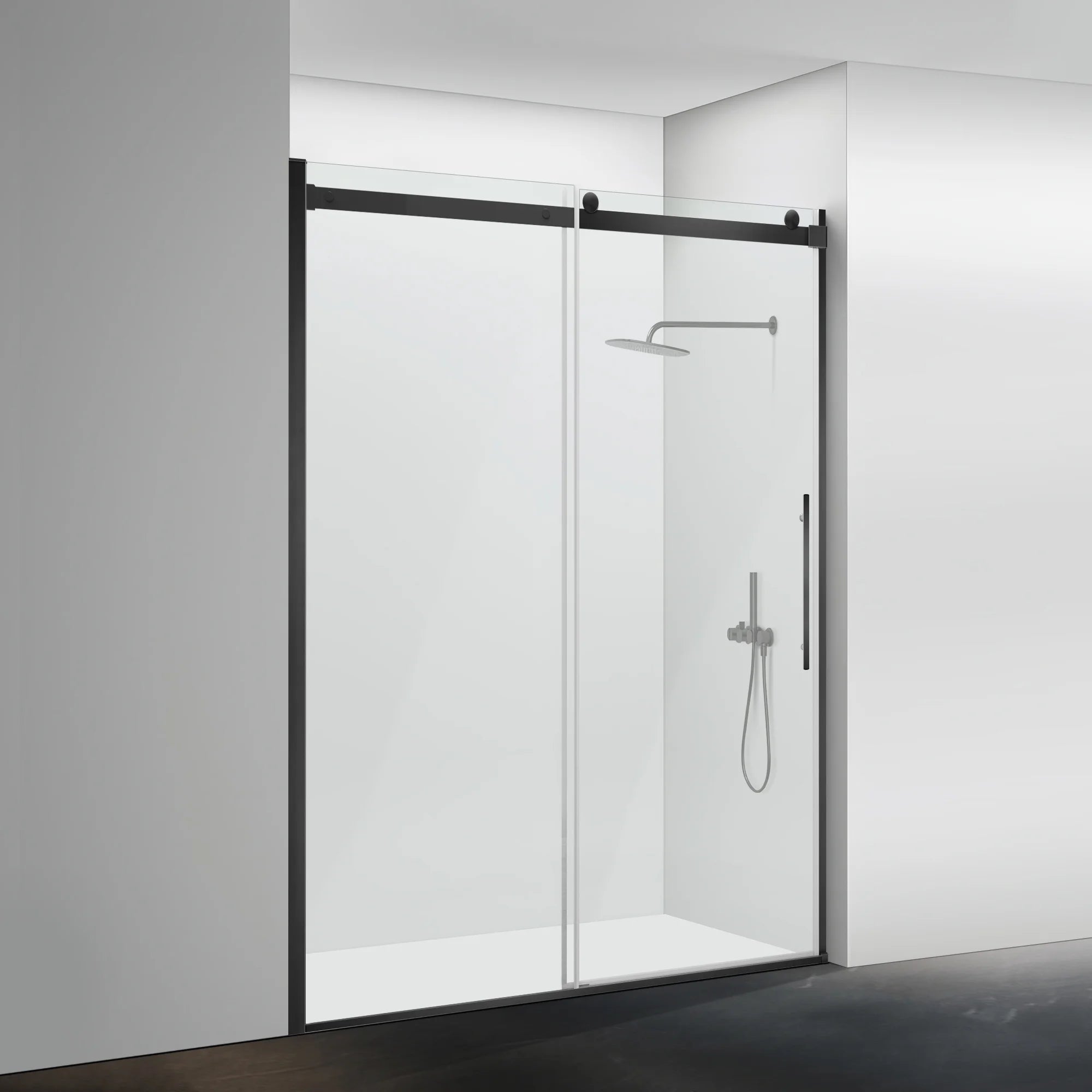 58"-59" W x 76" H Semi-Frameless Single Sliding Shower Door Roller A8 #Color_Matte Black