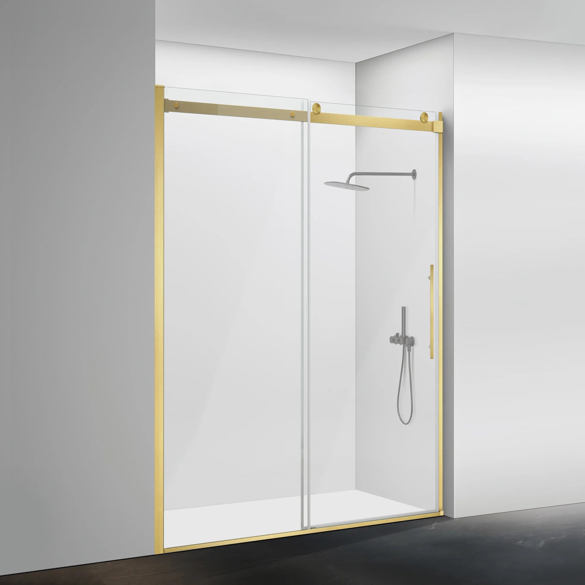 58"-59" W x 76" H Semi-Frameless Single Sliding Shower Door Roller A9 #Color_Brushed Gold