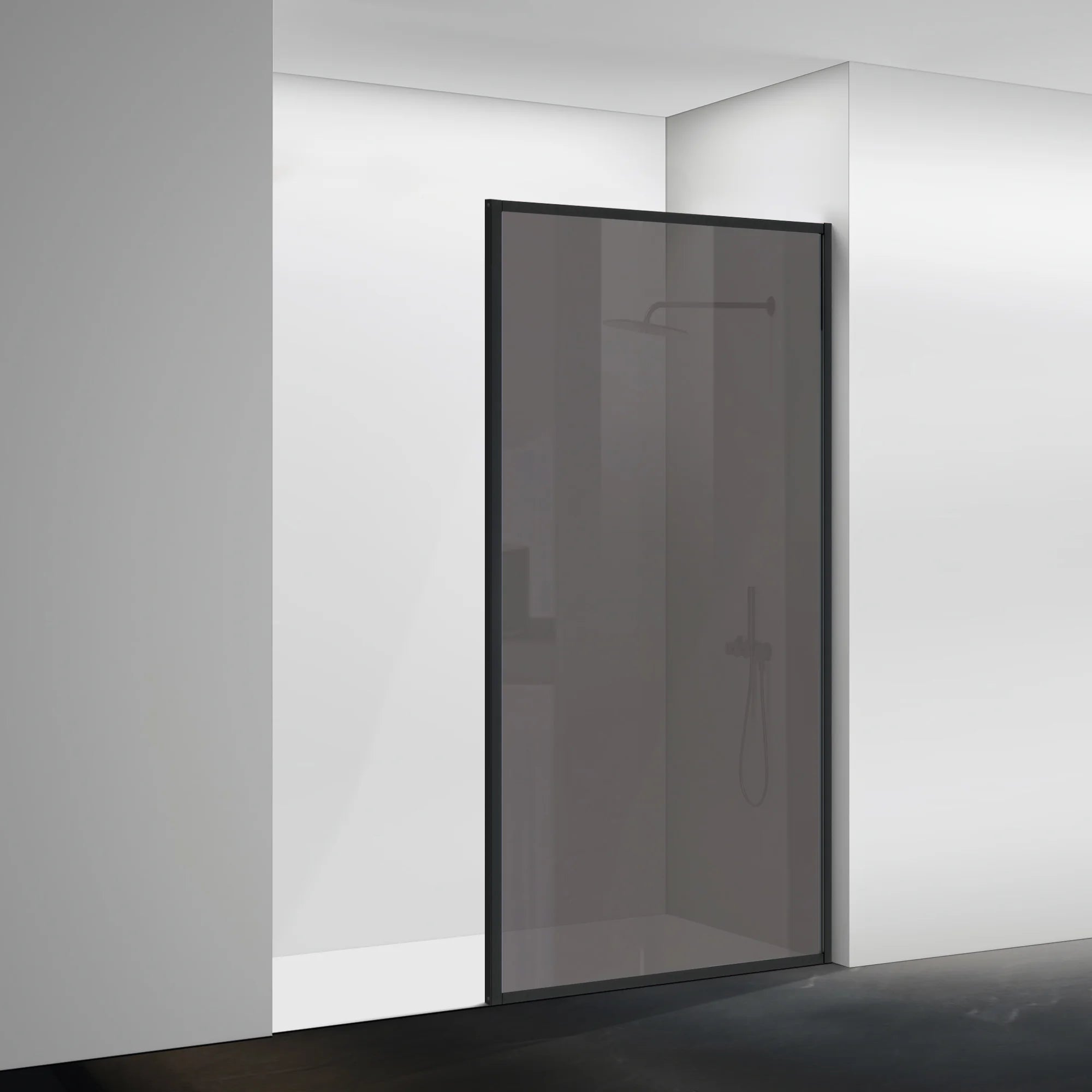 Durable AquivaCoast 5/16" tempered glass shower screen: features clear or clear black glass options, available in 34" to 48" widths and 74" height.