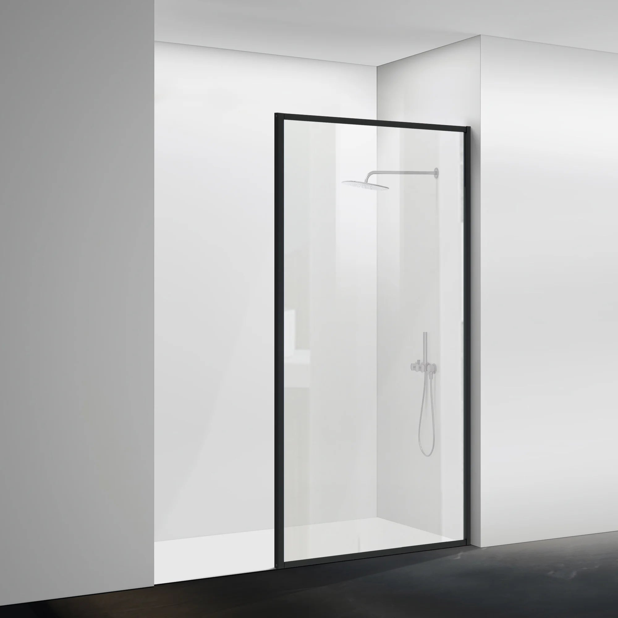 AquivaCoast Vista B6 shower screen: single panel design (available 34" to 48" W x 74" H) for optimal dry/wet separation.