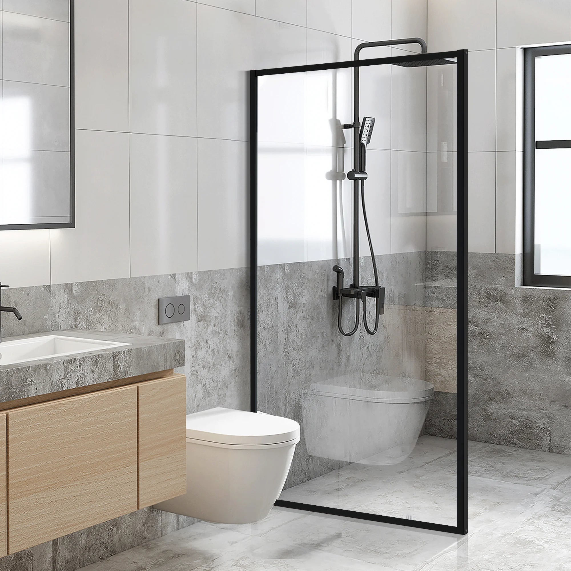 AquivaCoast Vista B6 shower screen: single panel design (available 34" to 48" W x 74" H) for optimal dry/wet separation.