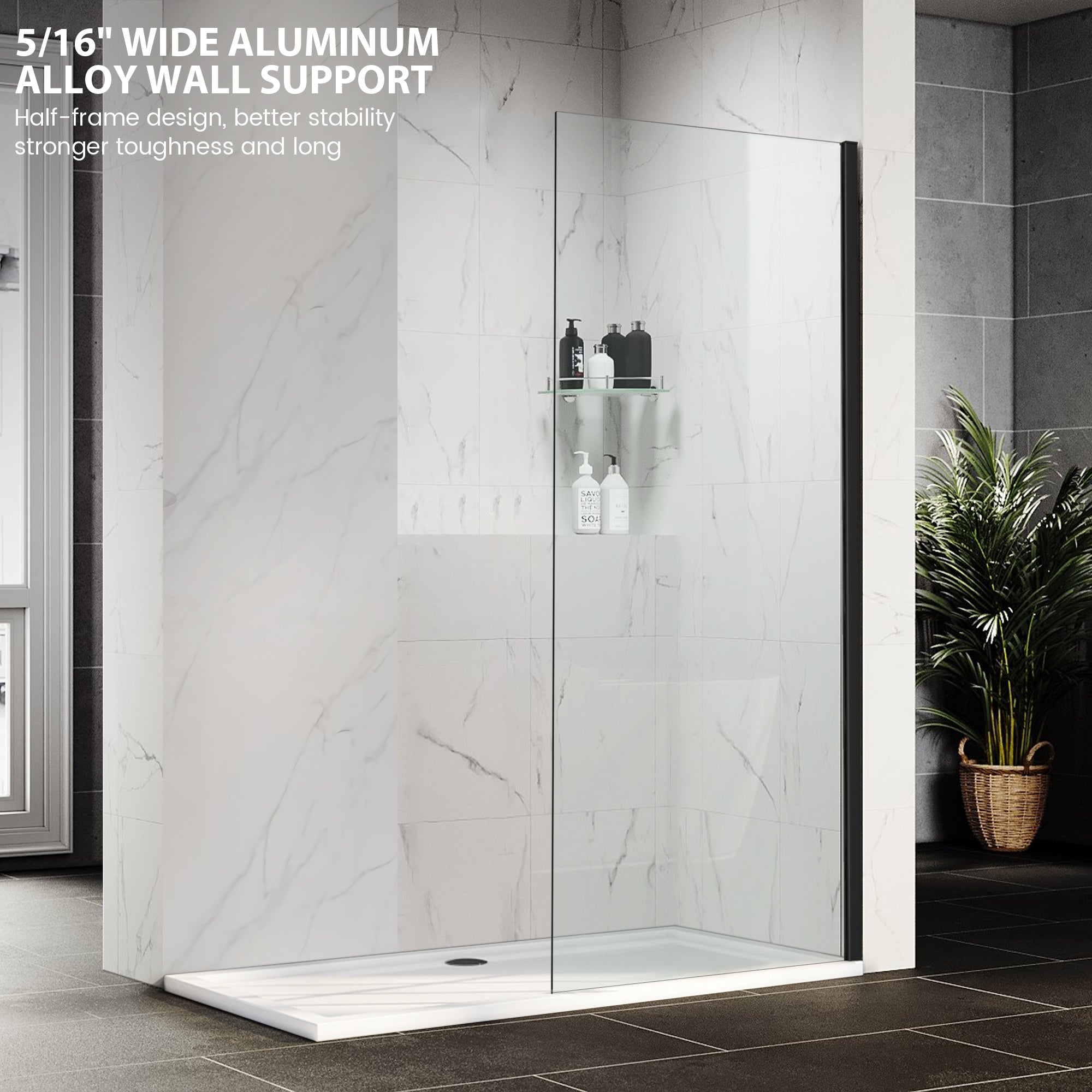 34" x 74" Frameless Shower Scree Meteor X13 #Color_Matte Black