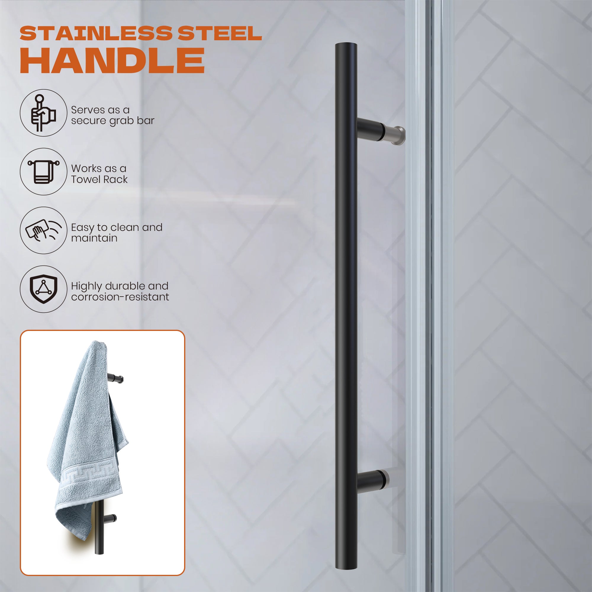 56"-60" W x 76" H Frameless Single Sliding Shower Door Roller J9 #Color_Matte Black