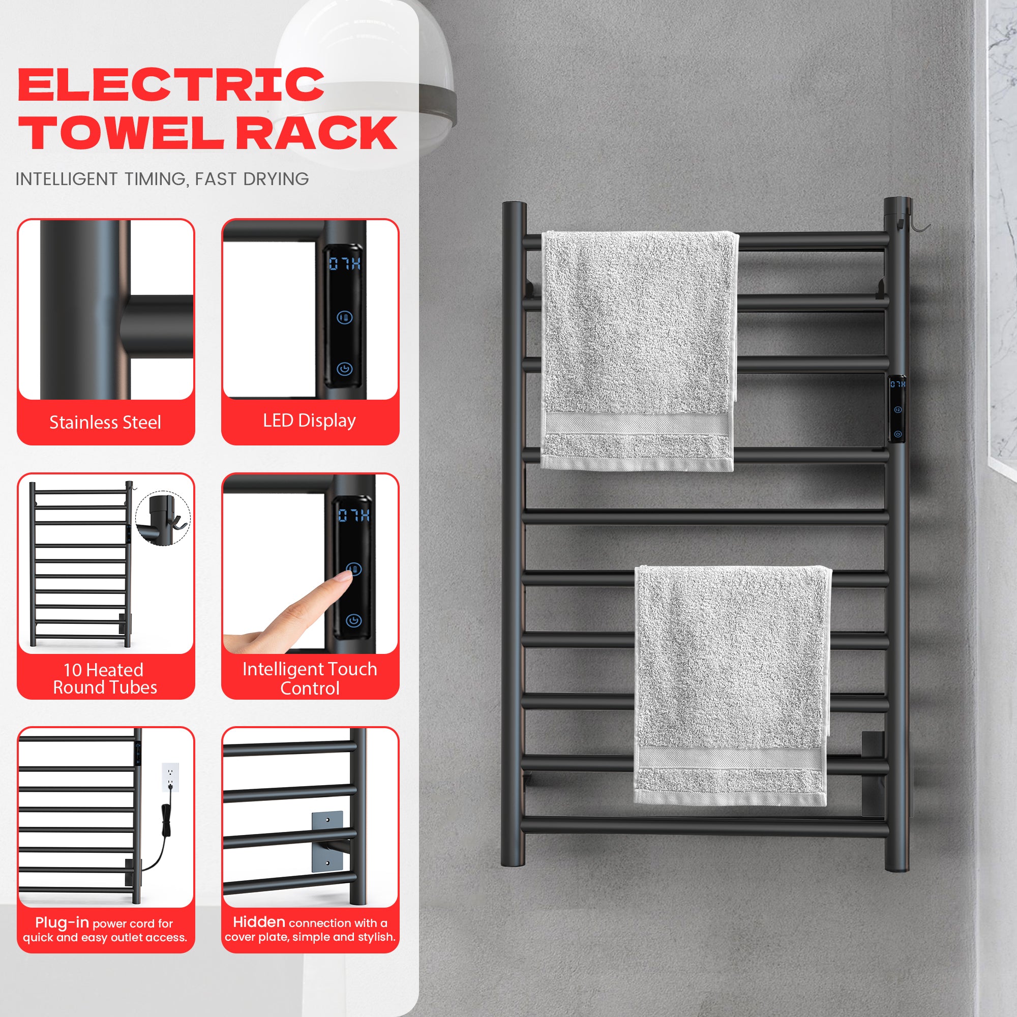 10 - Bar Round Towel Warmer AT6 - Towel Warmer - AquivaCoast Showers - Towel Warmer -