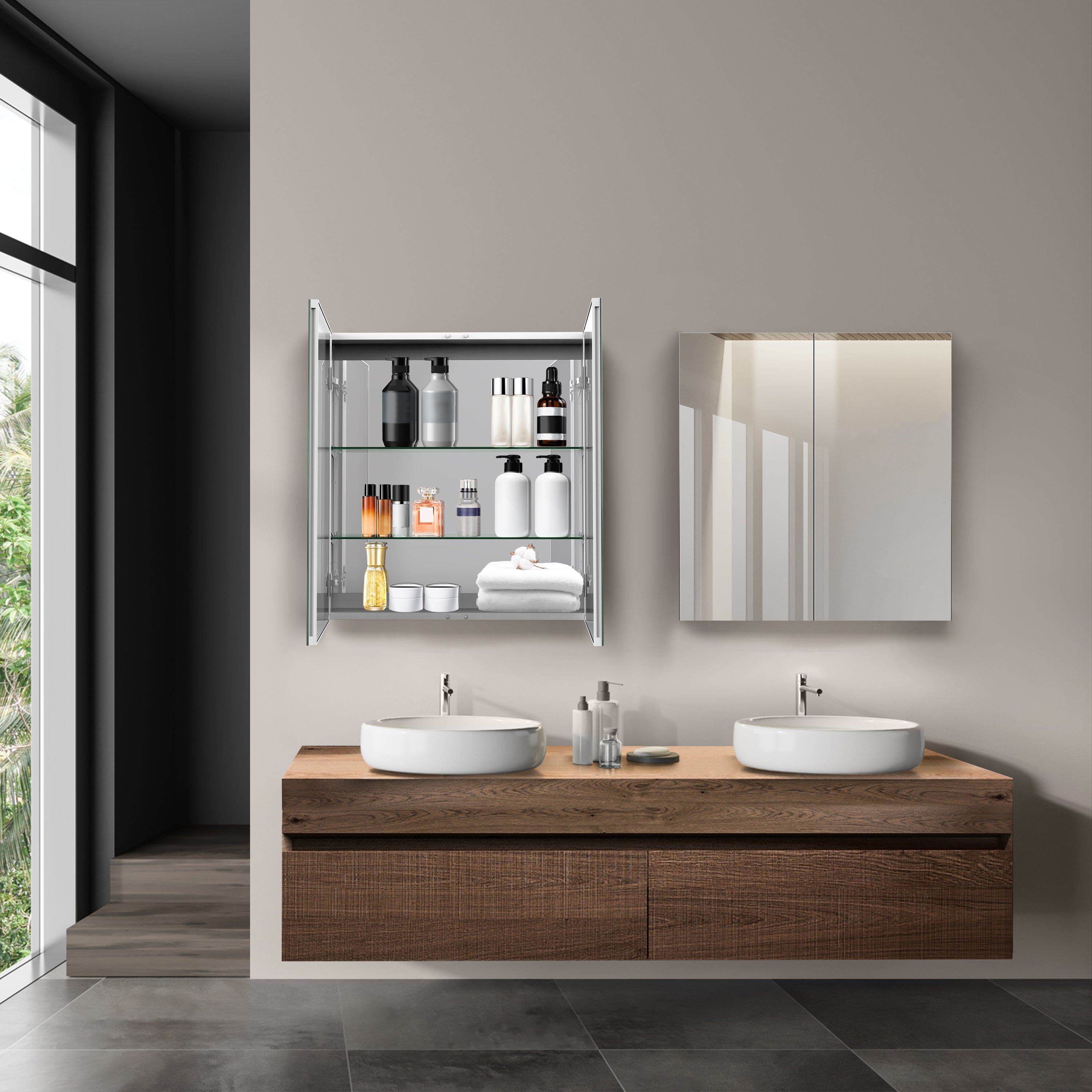 30" × 31.5" Double Door Medicine Cabinet with Soft - Close, Dual - Sided Mirrors, Adjustable Shelves & Aluminum Frame - Medicine Cabinets - AquivaCoast Showers - Medicine Cabinets - Mirror - Surface/ Recessed Mount