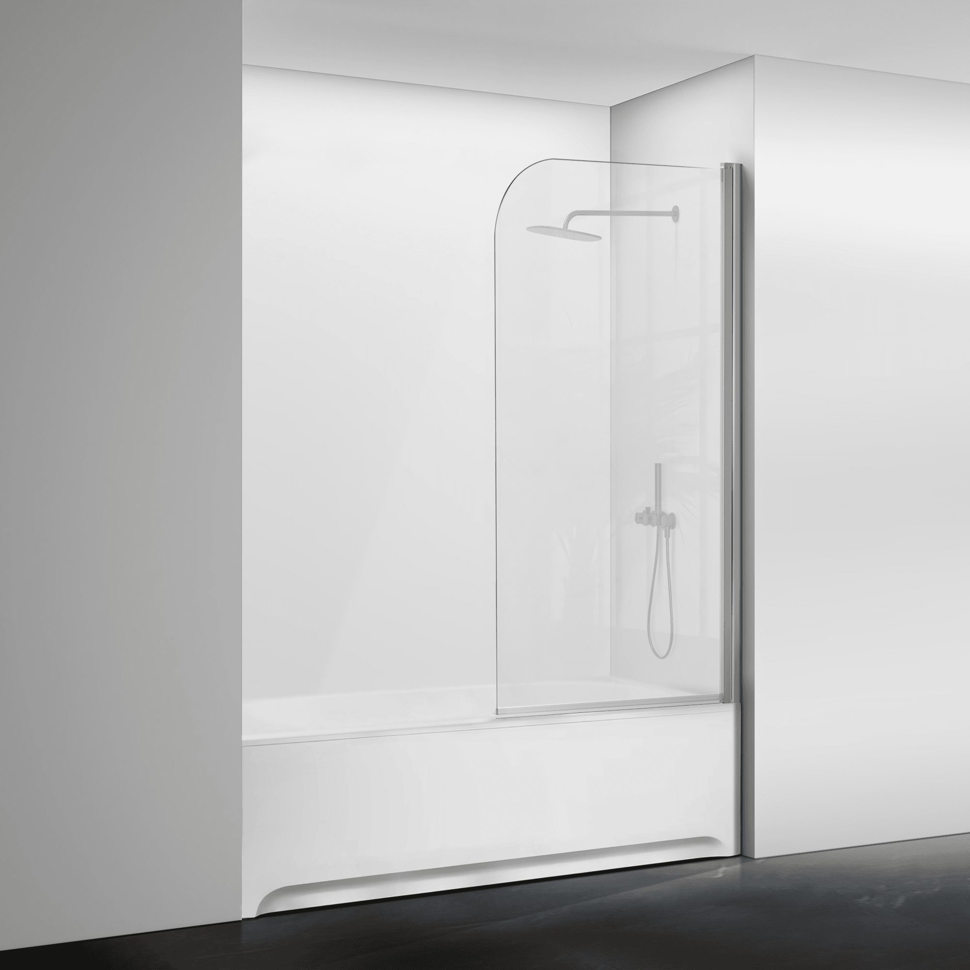 30" W x 55" H Curved Top Frameless Pivot Bathtub Screen #Color_Polished Chrome