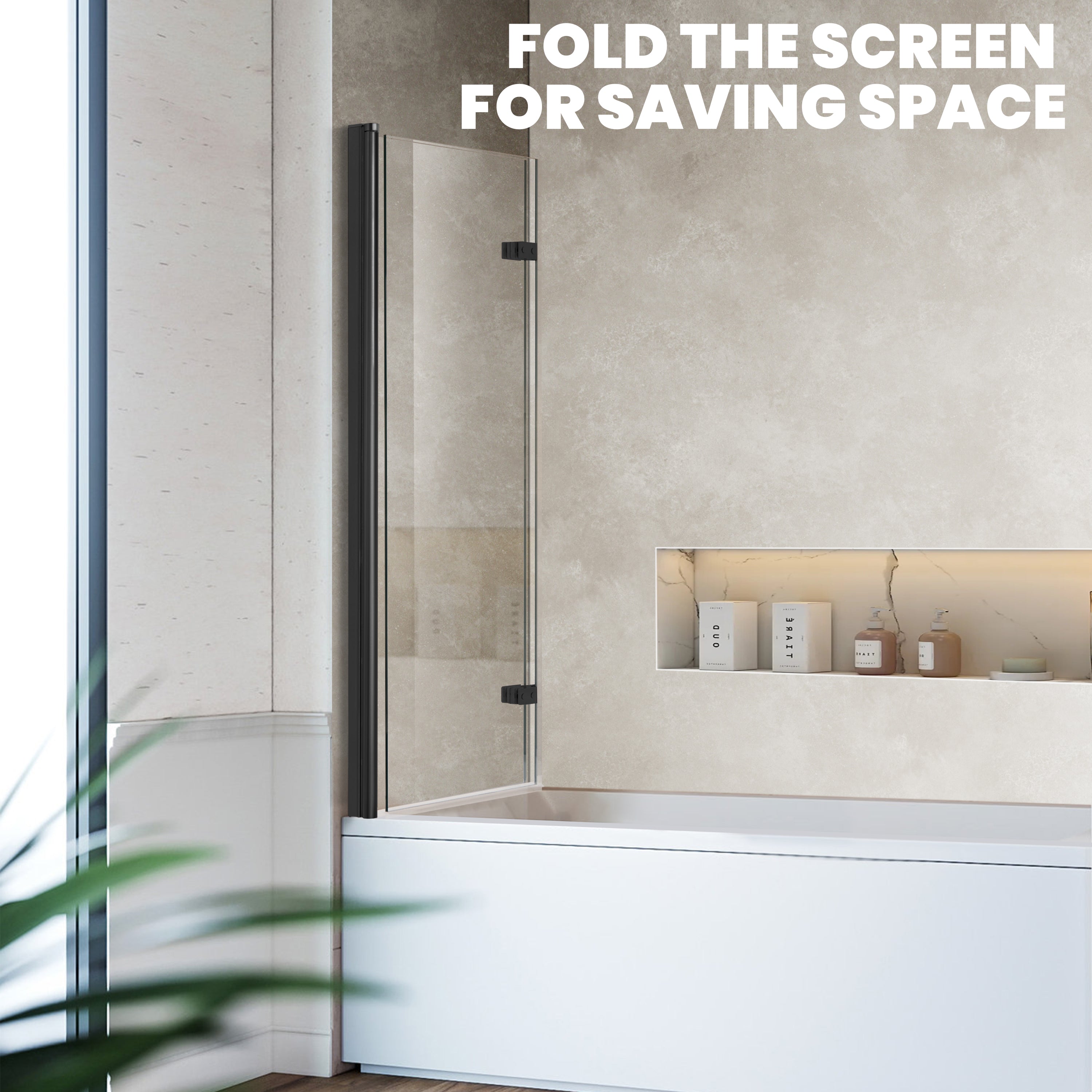 30" W x 55" H Frameless Bi-Fold Hinged Bathtub Door Serene B27 #Color_Matte Black