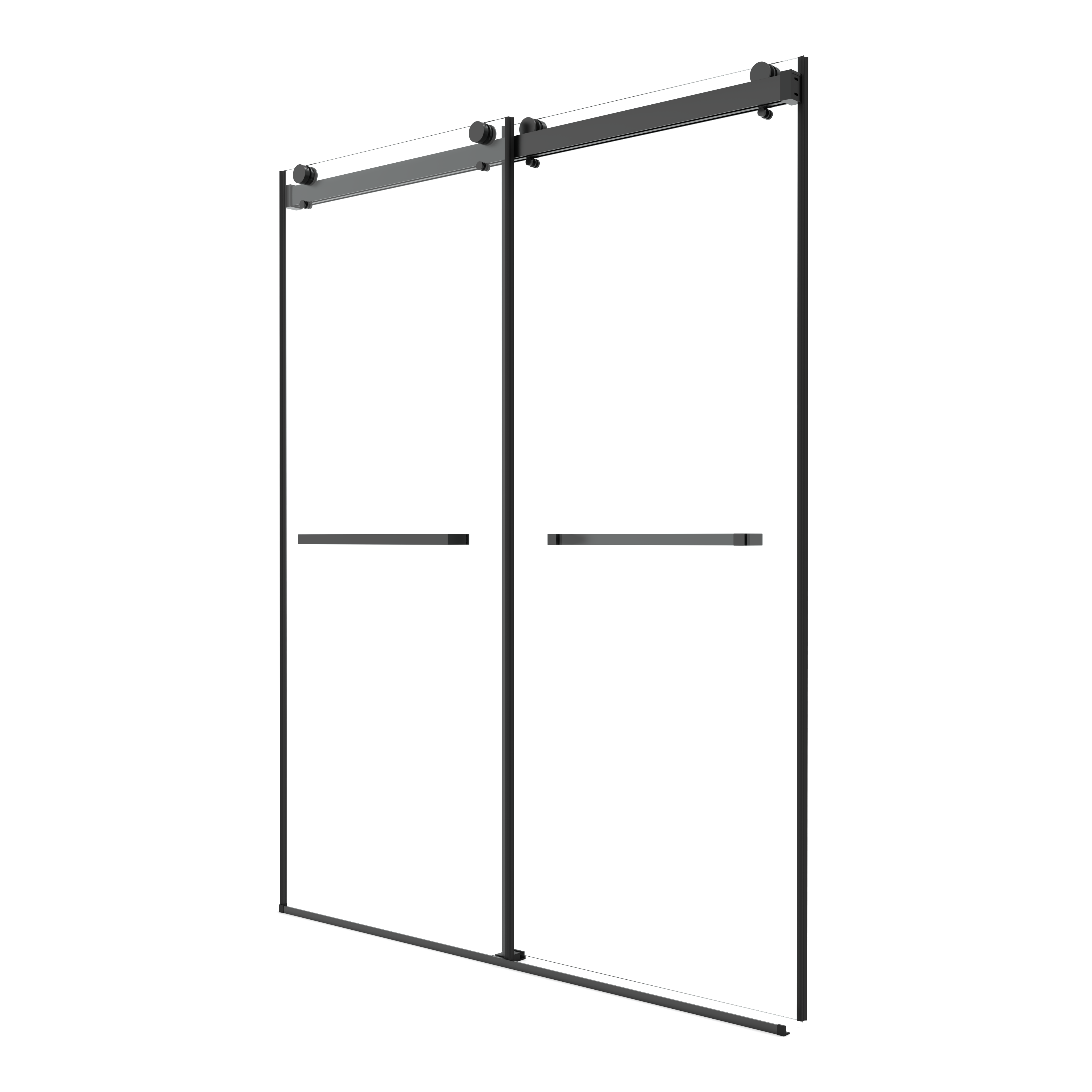 60" W x 76" H Semi-Frameless Double Sliding Bypass Shower Door with 5/16" (8 mm) Easy-Clean Tempered Glass and Towel Bar #Color_Matte Black