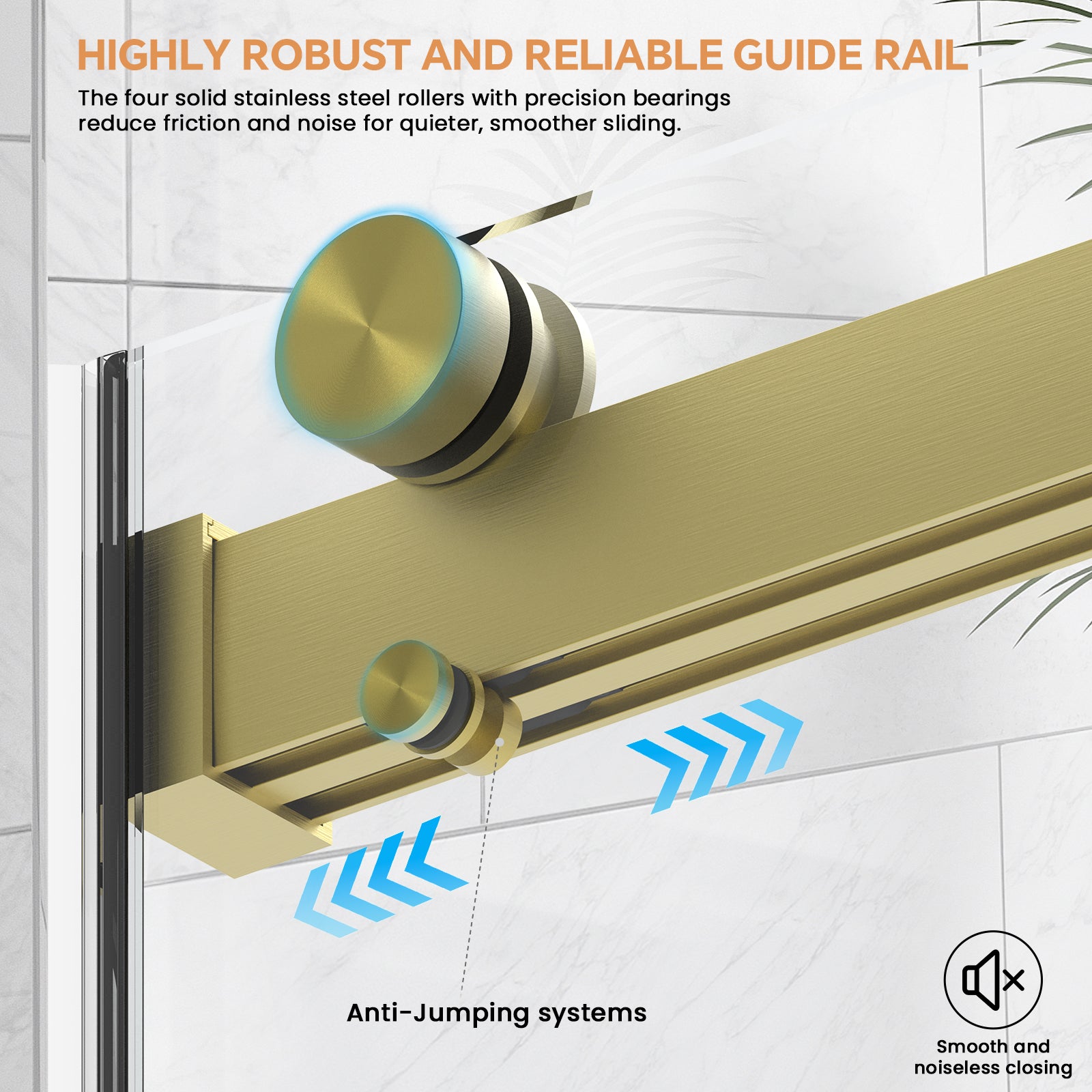 60" W x 76" H Semi-Frameless Double Sliding Bypass Shower Door with 5/16" (8 mm) Easy-Clean Tempered Glass and Towel Bar #Color_Brushed Gold
