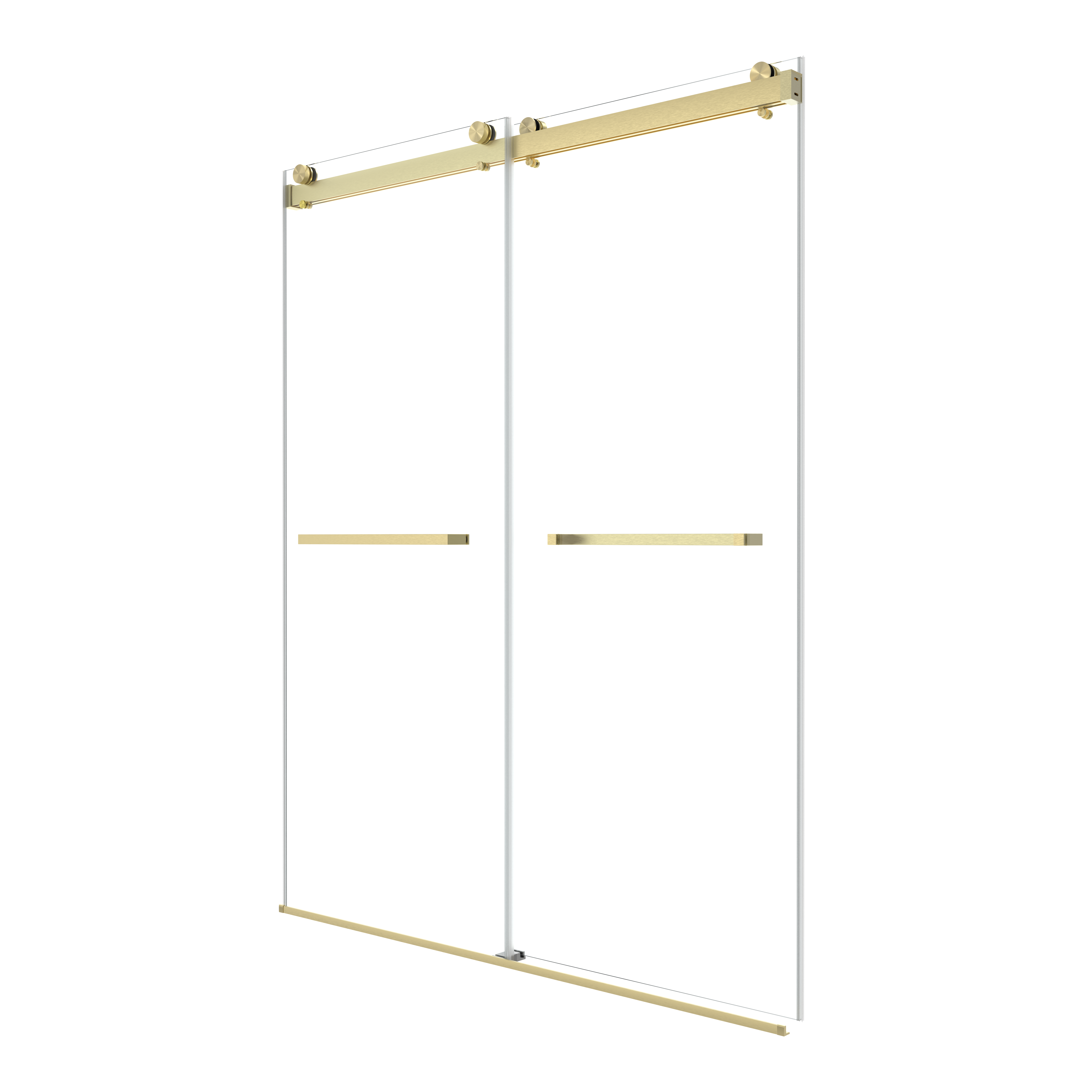 60" W x 76" H Semi-Frameless Double Sliding Bypass Shower Door with 5/16" (8 mm) Easy-Clean Tempered Glass and Towel Bar #Color_Brushed Gold