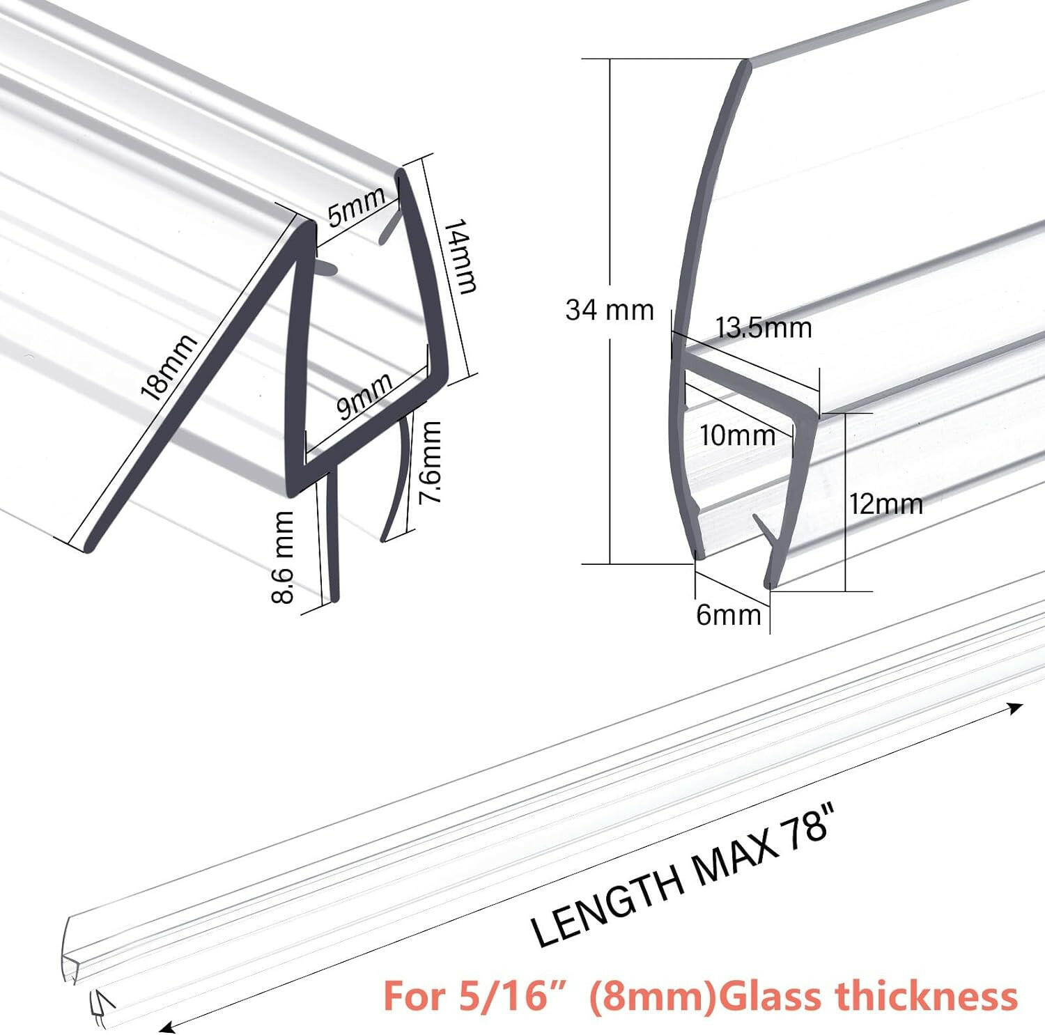 Door Seal Door Seal H-Type JT1-3 - AquivaCoast #Size_5/16"(8mm) / 78" Long